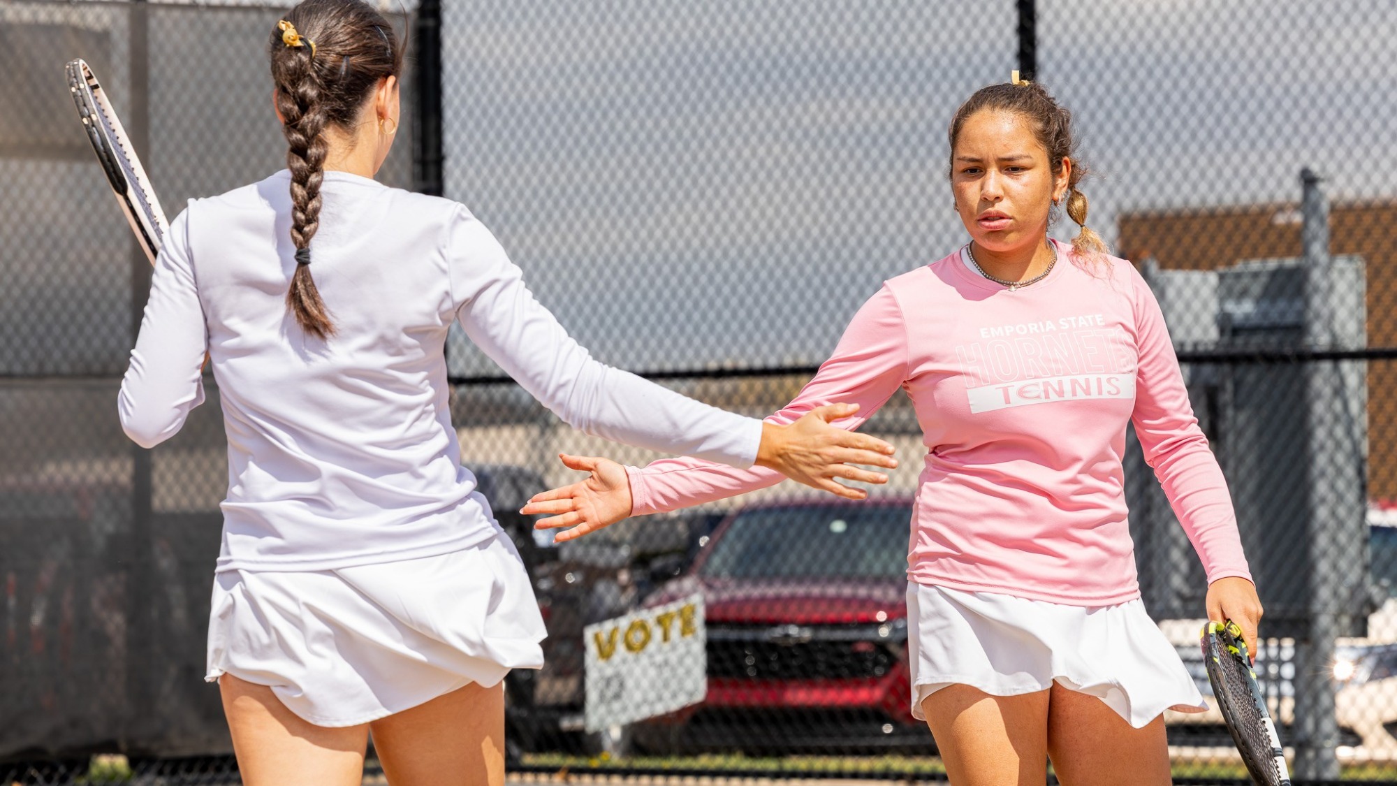 2026 Emporia State Women's Tennis Ferreira and Piquer doubles vs FHSU