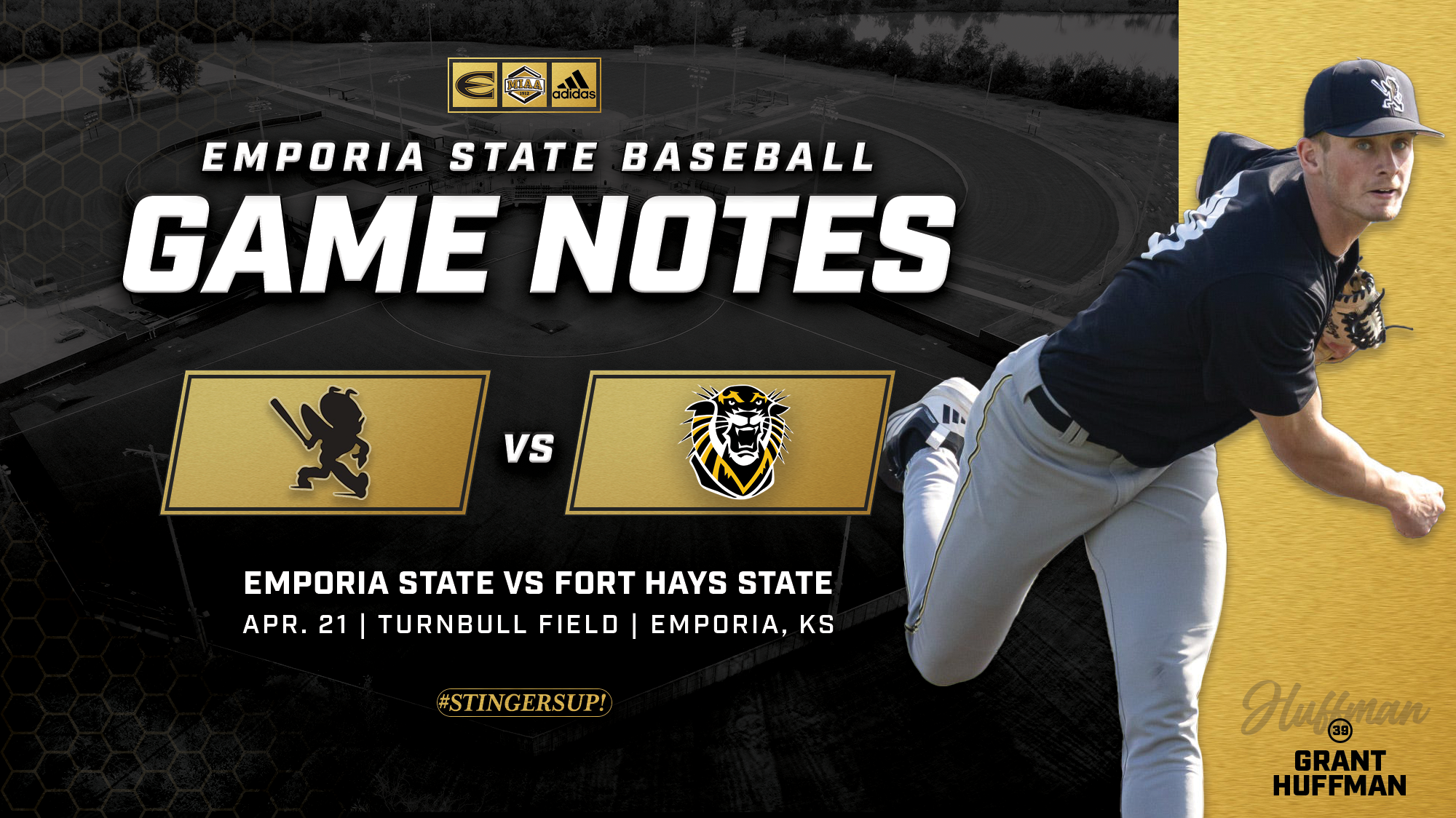 26 ESU Baseball Game Notes Graphic vs Fort Hays State (April 21, Turnbull Field, Emporia, KS) - Grant Huffman