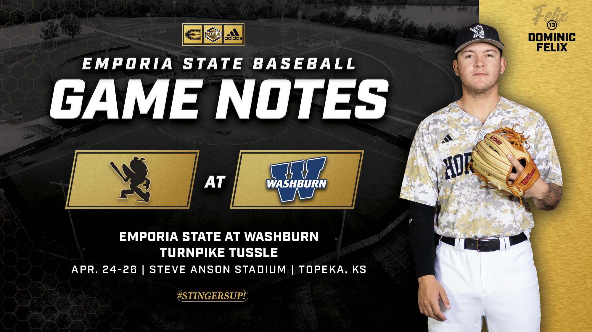 26 ESU Baseball Game Notes Graphic at Washburn (April 24-26, Steve Anson Stadium, Topeka, KS) Dominic Felix