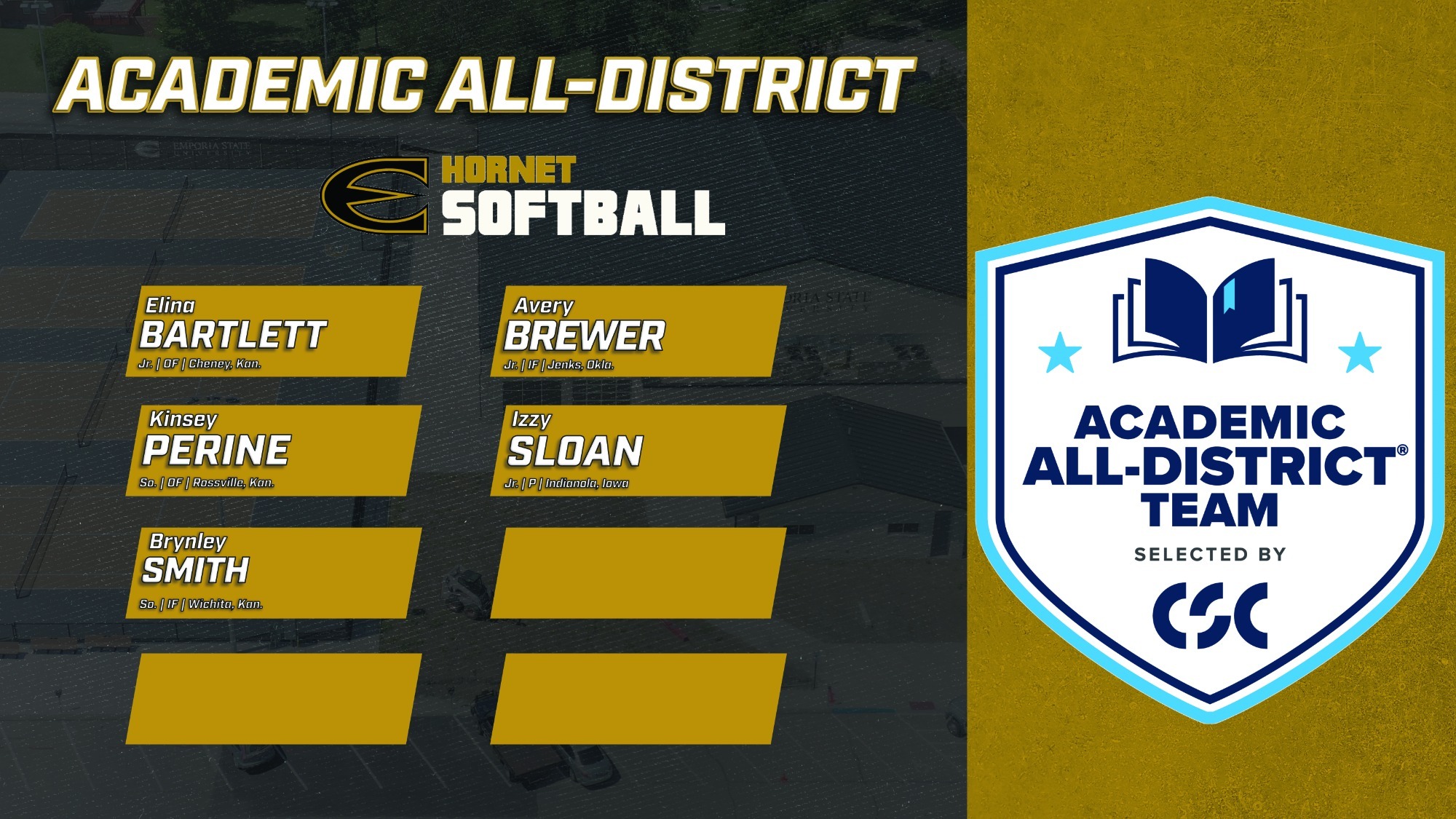 2026 Academic All-District Graphic Emporia State Softball