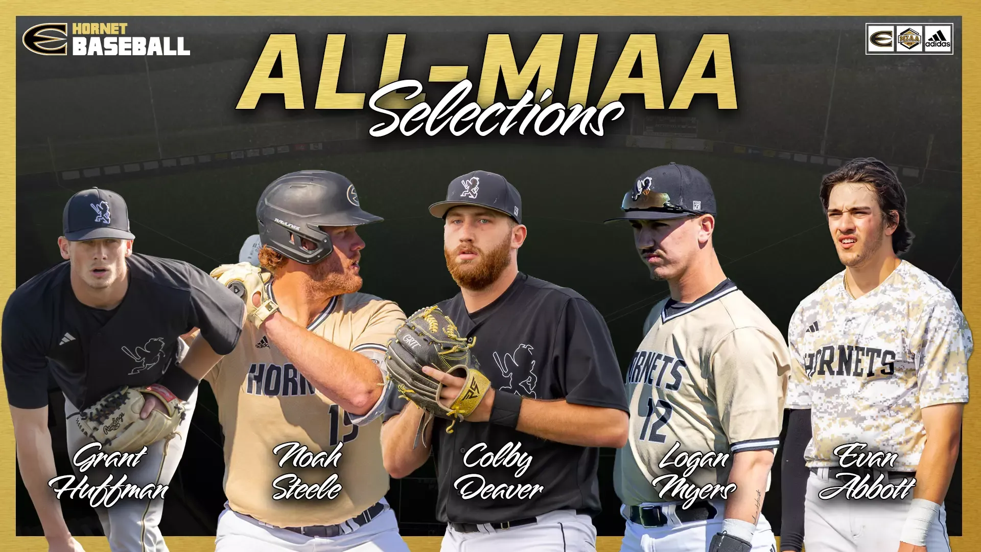 2026 ESU Baseball All-MIAA selections, Grant Huffman, Noah Steele, Colby Deaver, Logan Myers, Evan Abbott