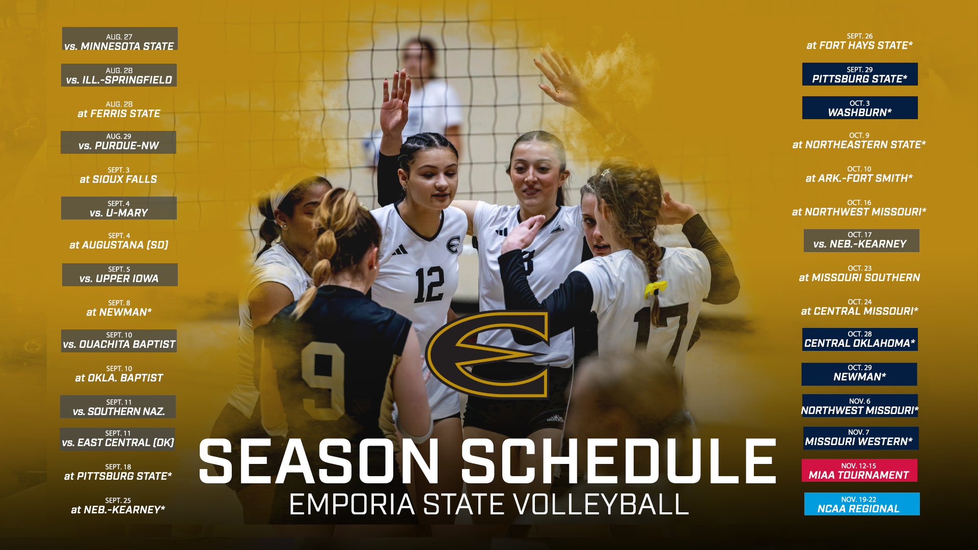 2026 Emporia State Volleyball Schedule Release Graphic 