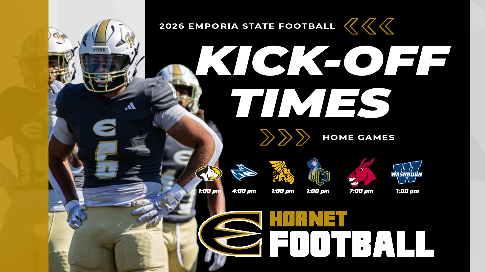 2026 Emporia State Football Kickoff Game Times Graphic