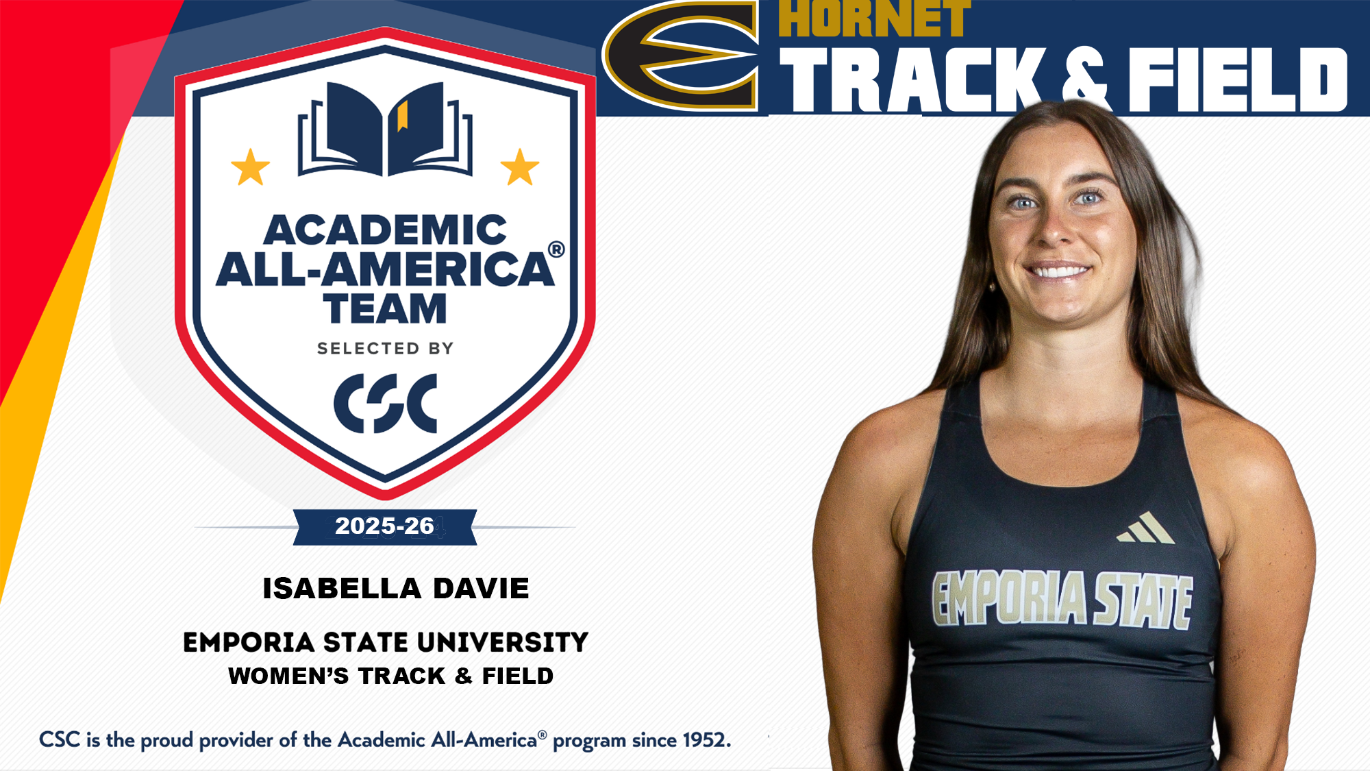 2026 Emporia State Women's Track & Field Academic All-American Isabella Davie graphic