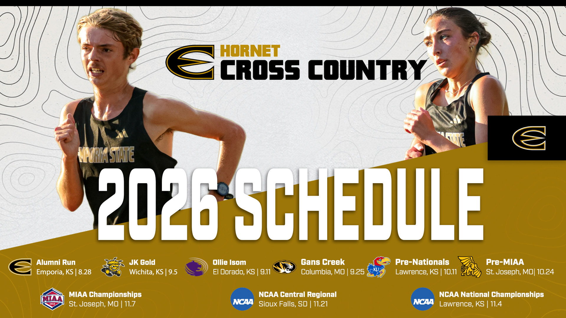 2026 Emporia State Cross Country Schedule Release Graphic