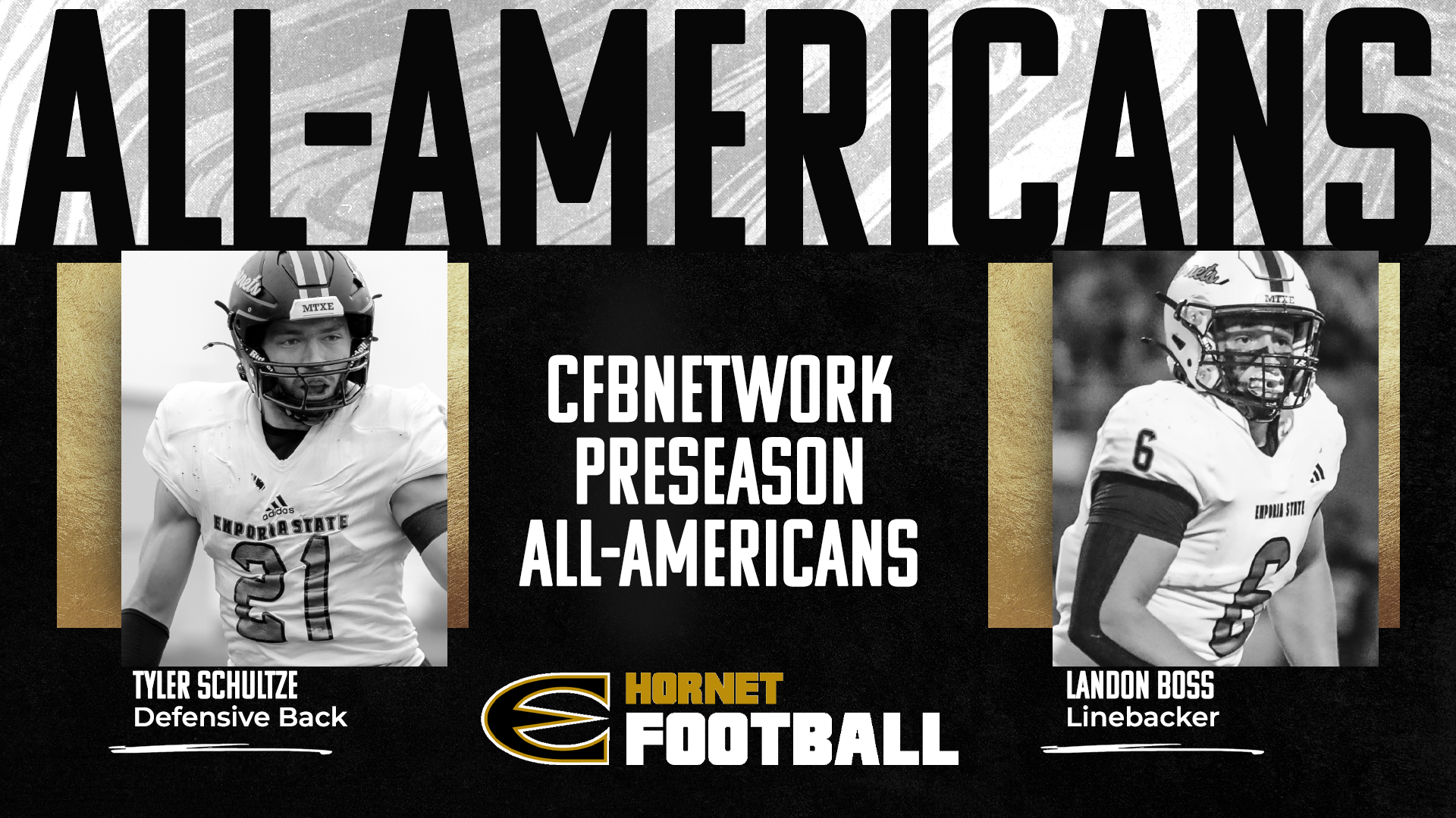 2026 Emporia State Football Preseason CFBNetwork All-Americans Tyler Schultze and Landon Boss Graphic