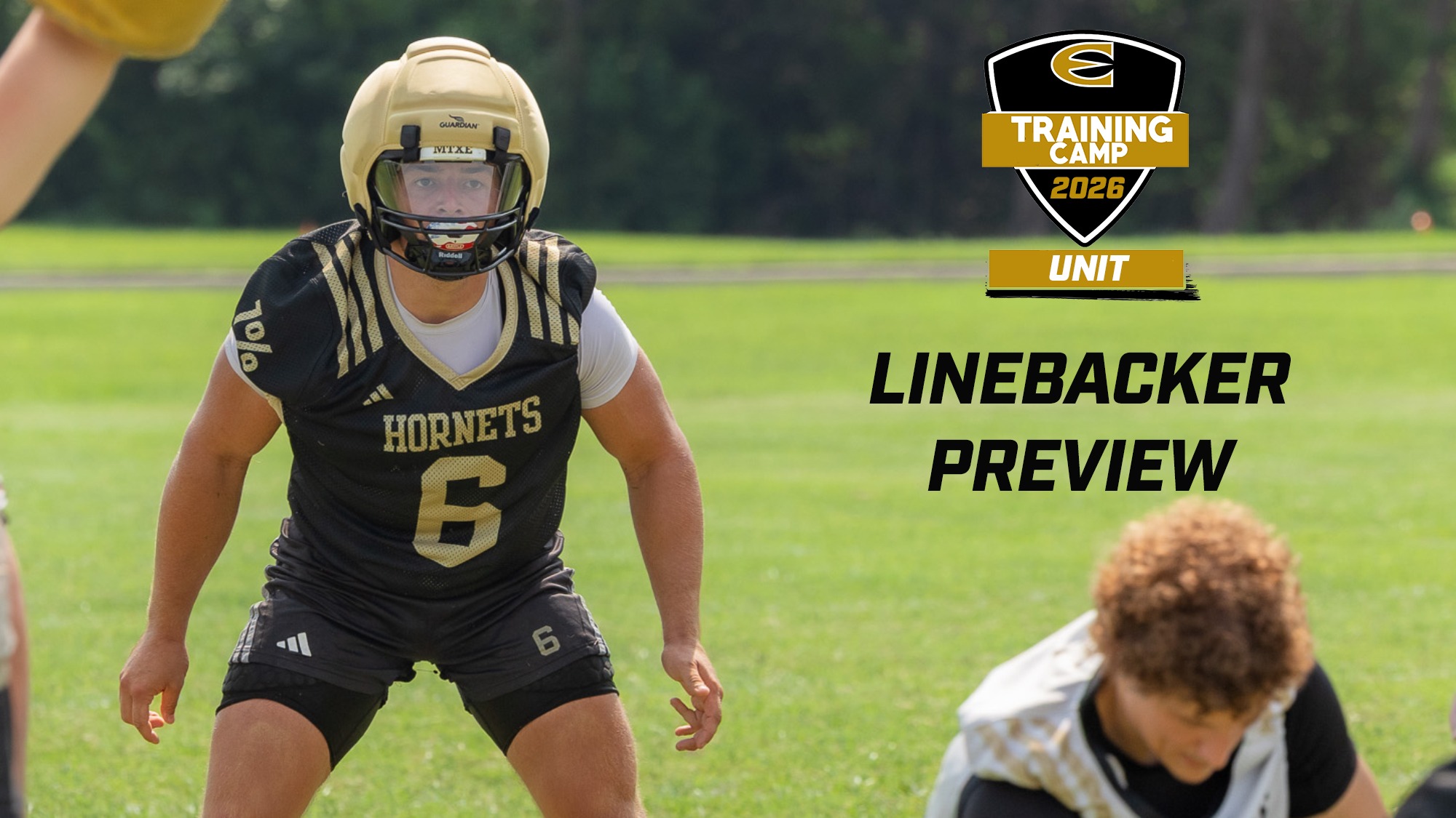 Emporia State Football Training Camp Linebacker Preview Graphic with Landon Boss