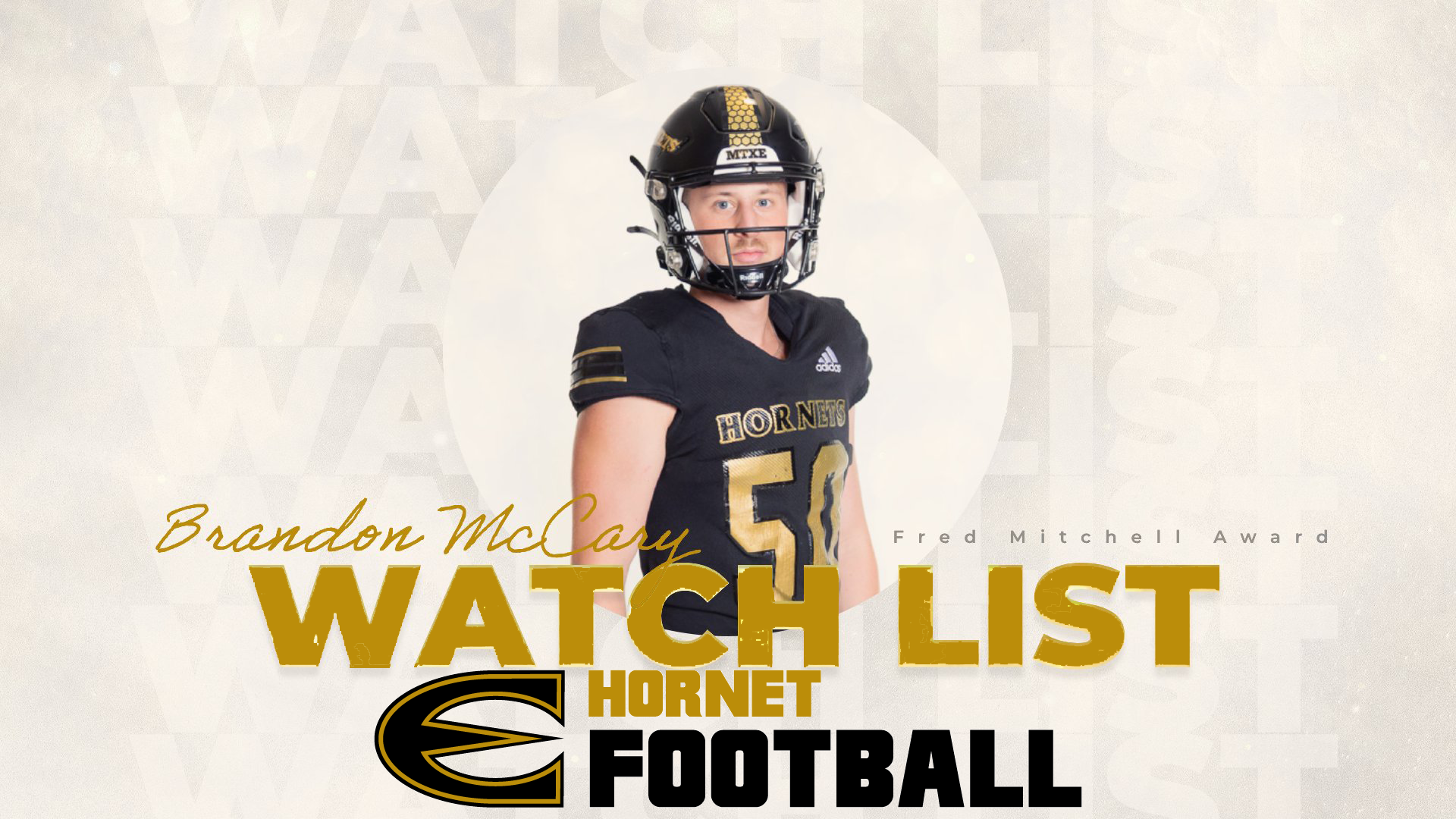 2026 Fred Mitchell Award Preseason Watch List Graphic with Emporia State kicker Brandon McCary