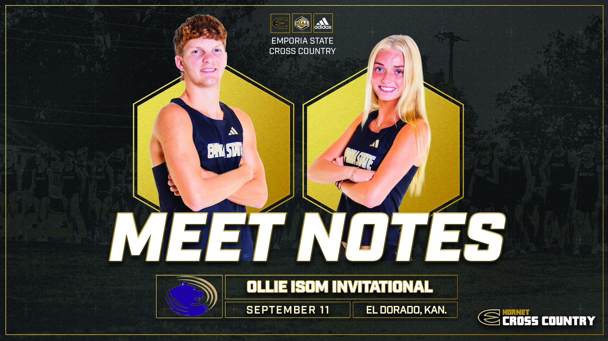 2026 Emporia State Cross Country at Ollie Isom Invite Graphic with Jordan Schierbaum and Montgomery Morgan