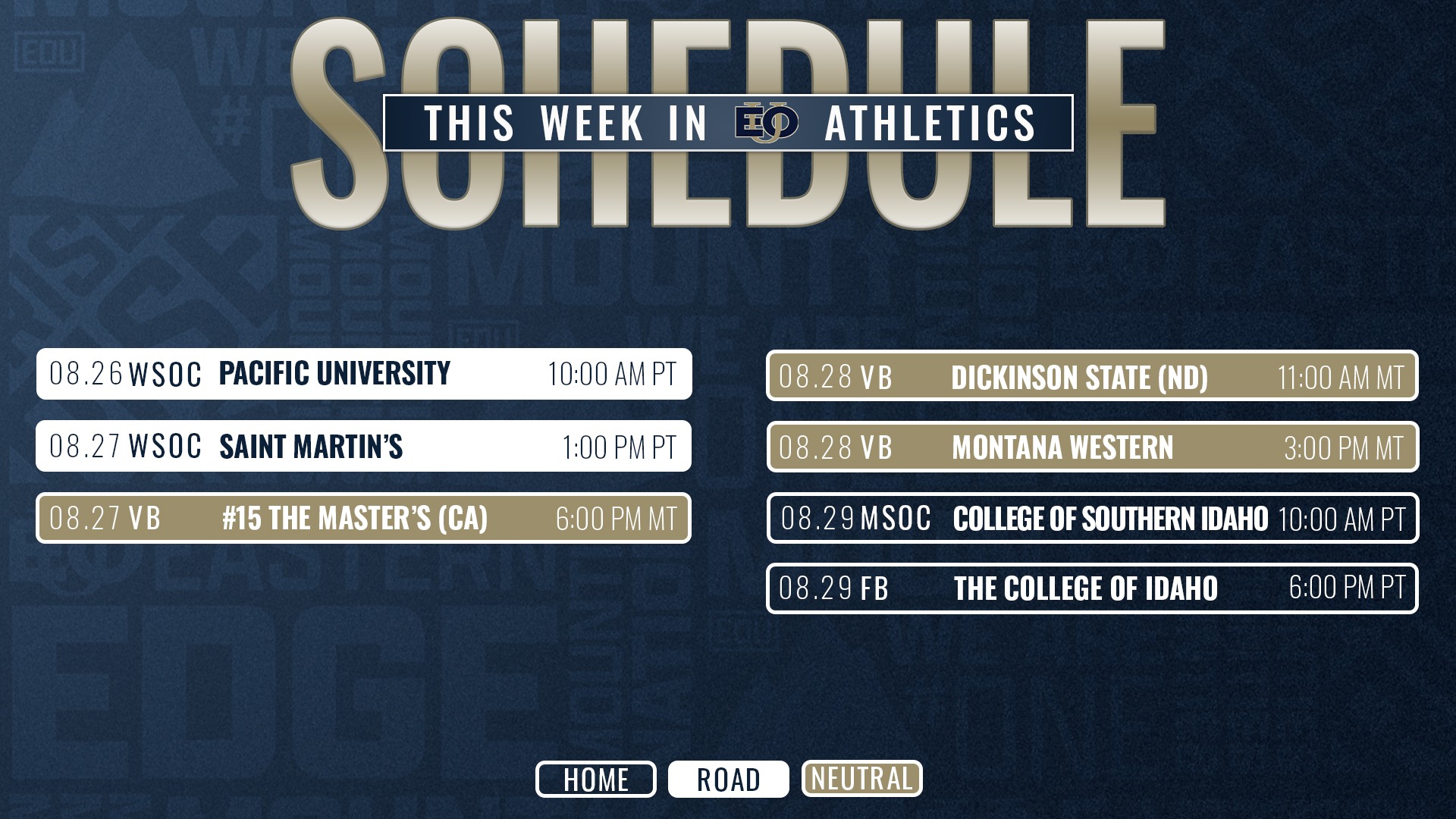This Week in Athletics Schedule: Aug. 24-30