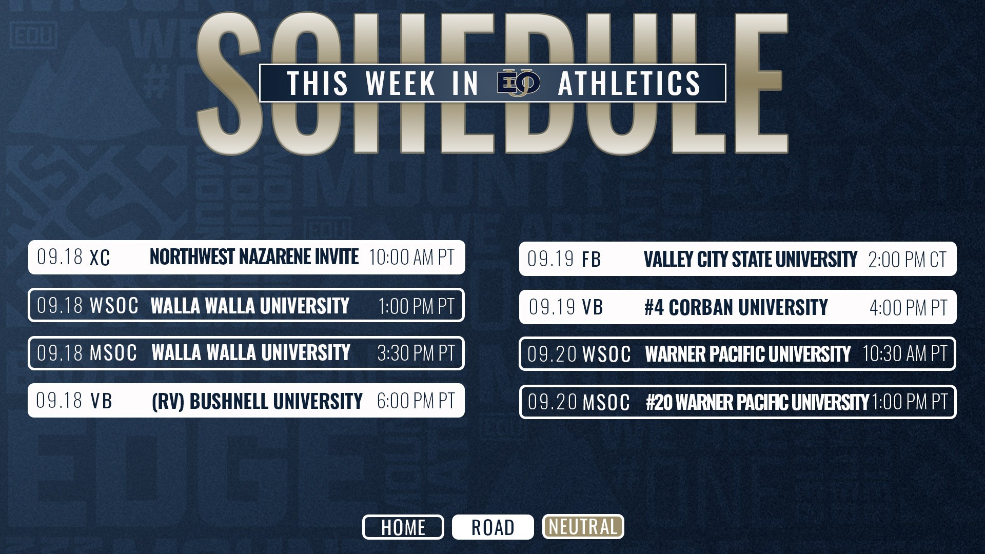 9.14 - 20 Athletics Schedule