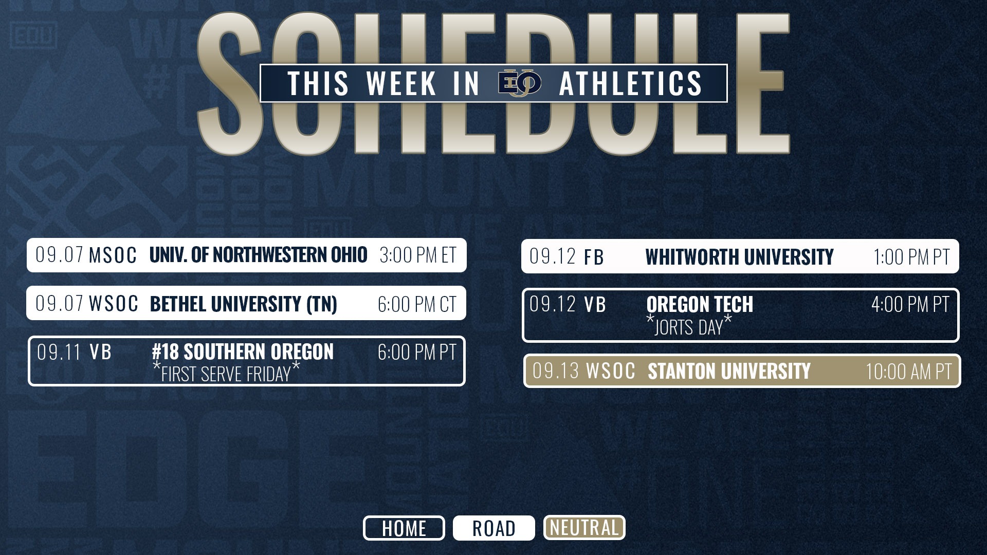 9.7-13 This Week in Athletics Schedule