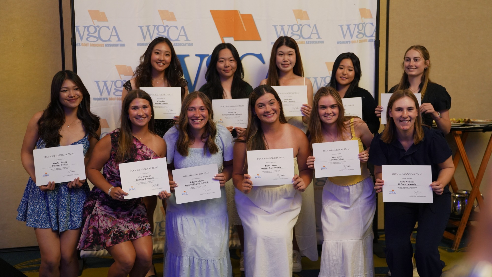 2026 WGCA All-America Second Team, including Euna Lee (far left, top row) and Natalie Cheong (far left, bottom row)