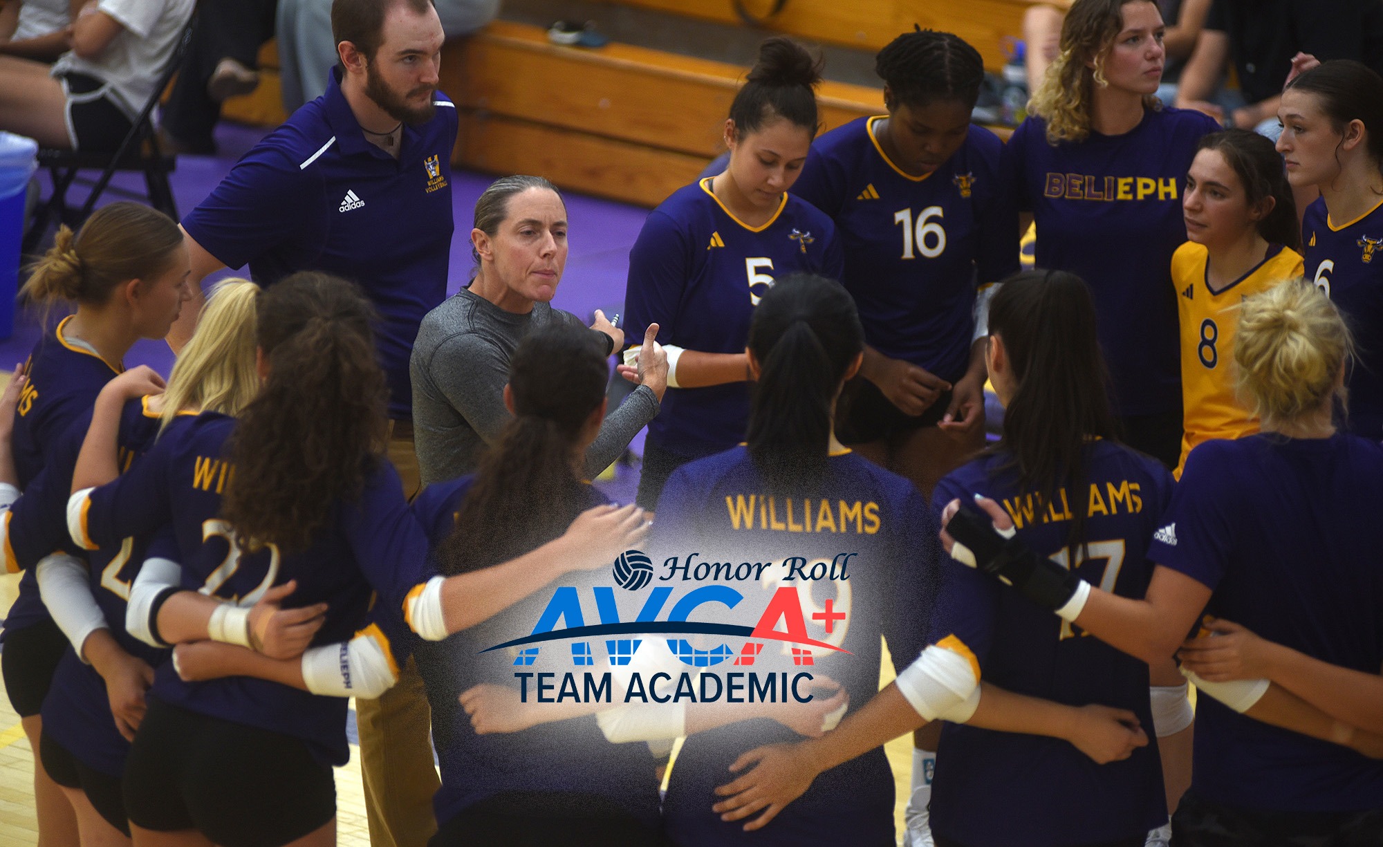 AVCA Team Academic Award with team huddle