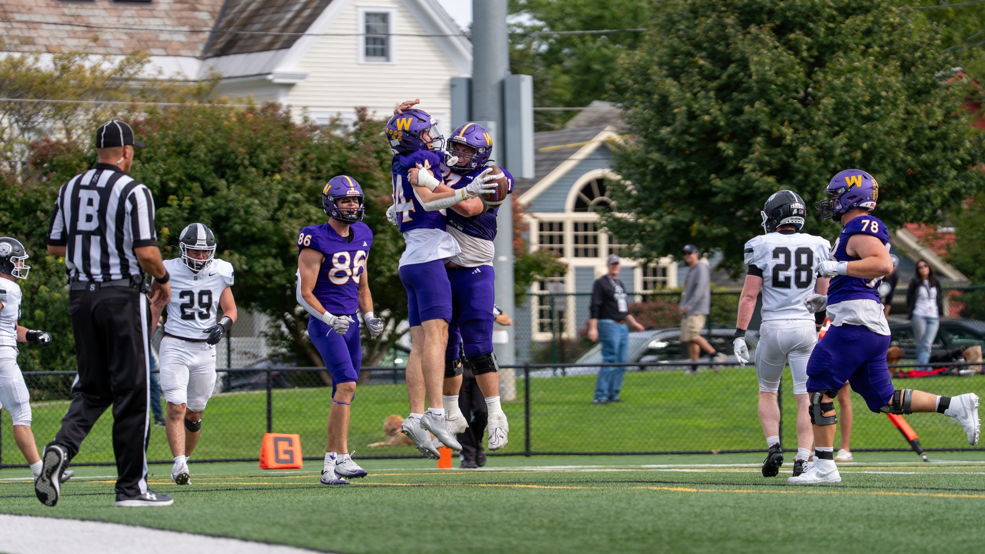 Daven Bailey celebrates after scoring a touchdown against Bowdoin, Sept. 19, 2026