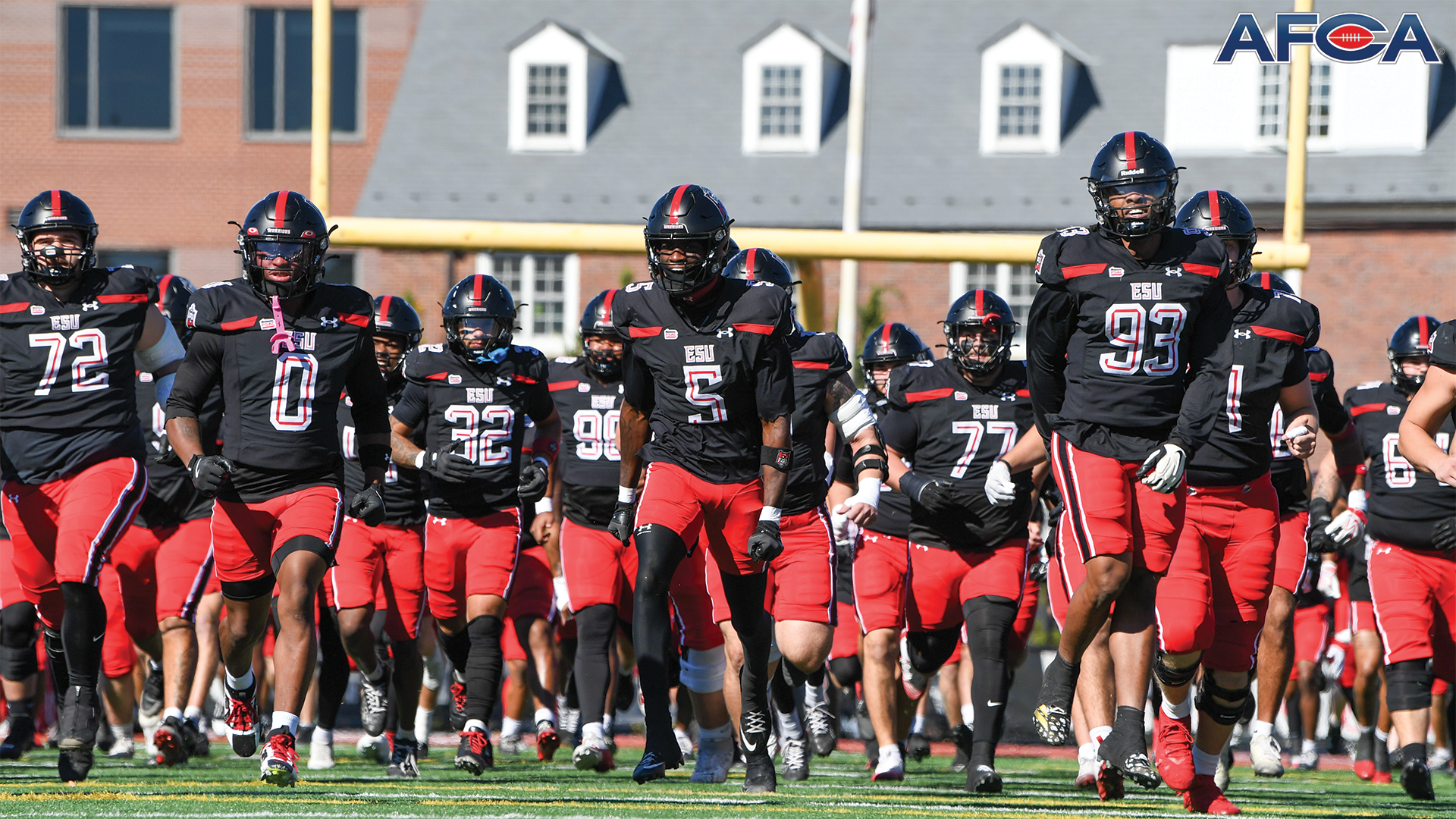 ESU football team running out before taking on Shepherd