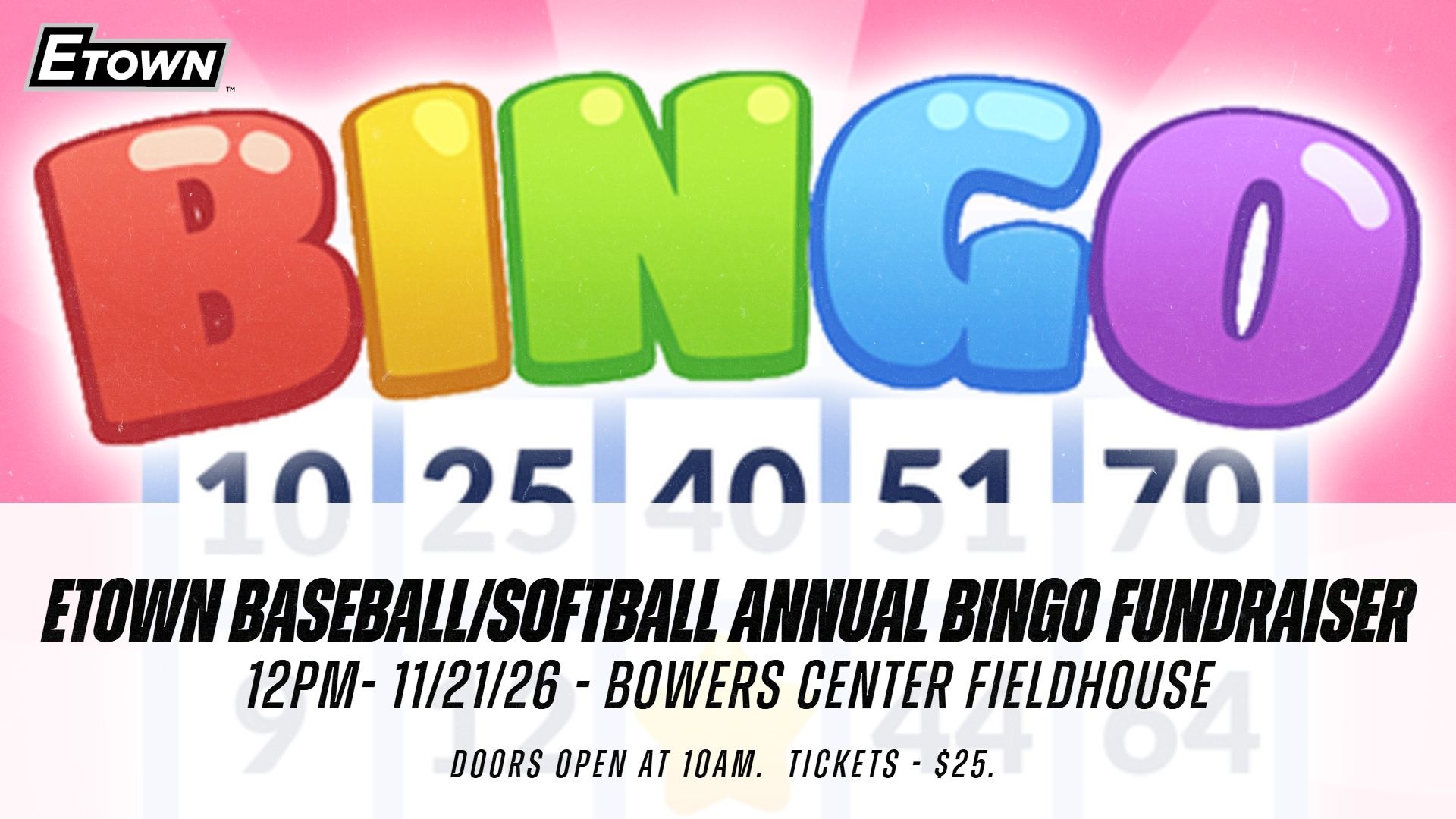 2026 Elizabethtown College Baseball and Softball Bingo Fundraiser