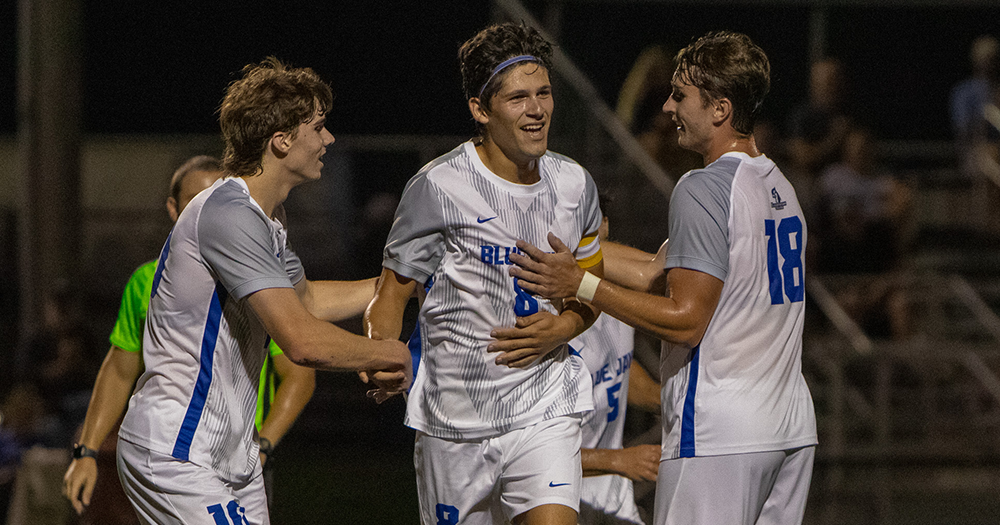 Manny Velazquez celebrates his goal for the Elizabethtown College men's soccer team against Immaculata on September 4, 2026