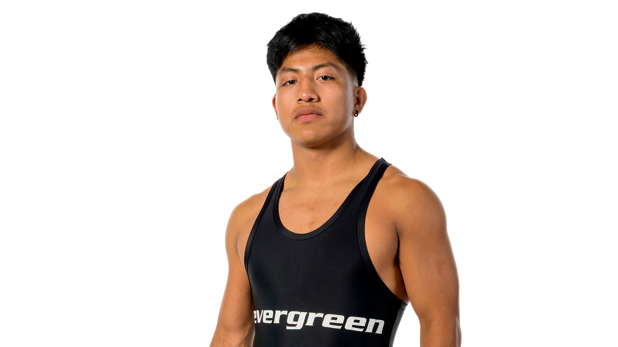Evergreen wrestler Horacio Godinez poses for 2025-26.