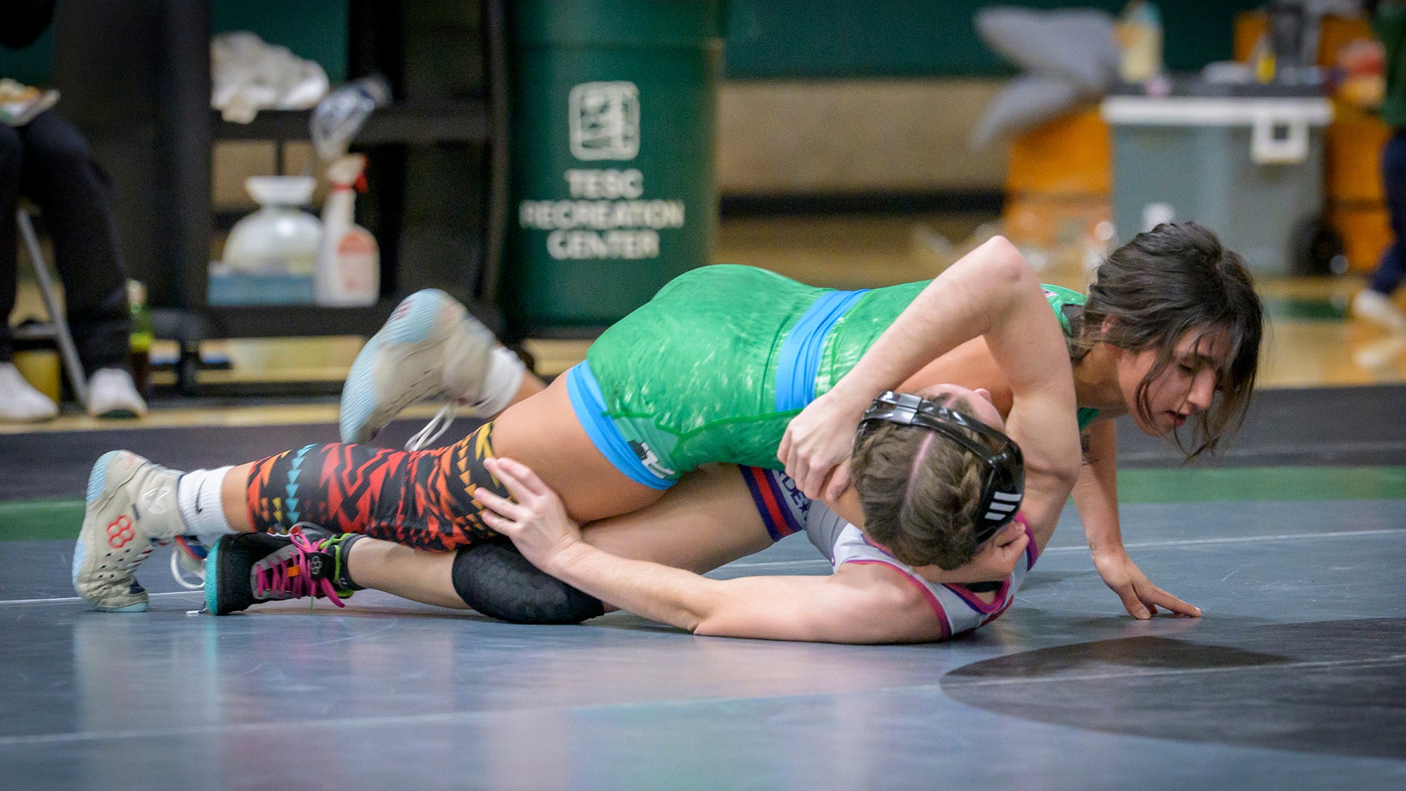 Karen Salas competes for Evergreen in women's wrestling.