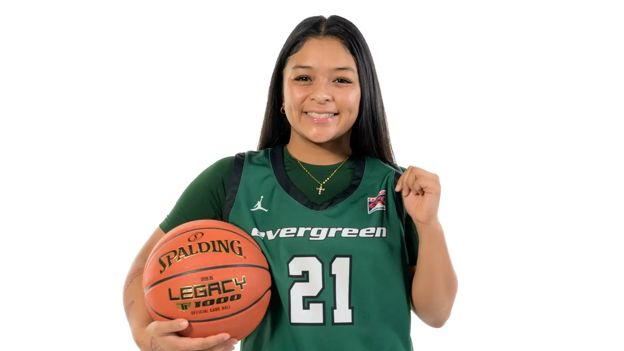 Jesselle Victo Castillo from women's basketball poses with a basketball for 2025-26.