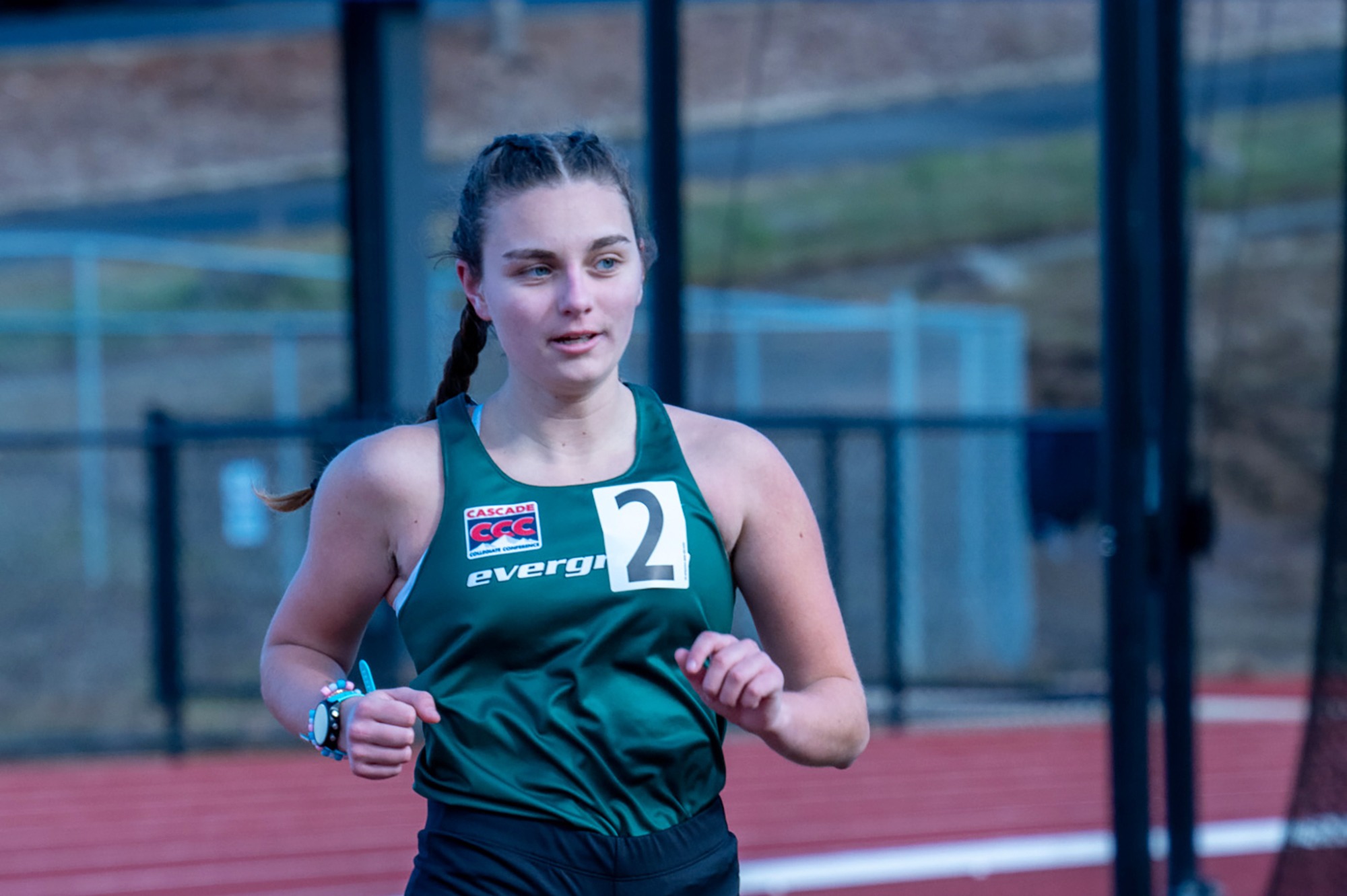 Izabelle Trefts competes for Evergreen in a race walk.