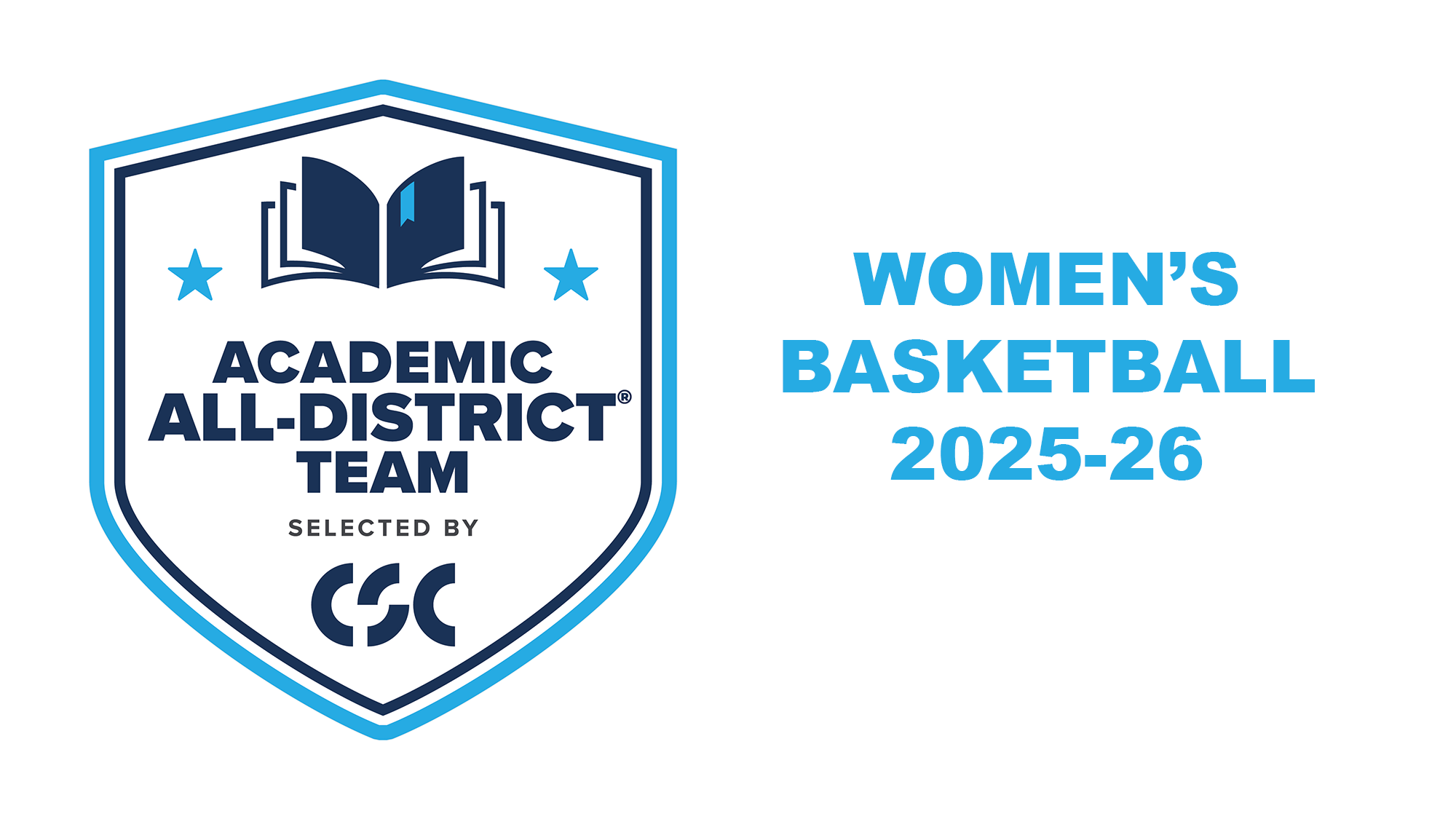 The College Sports Communicators Academic All-District logo with Women's Basketball 2025-26