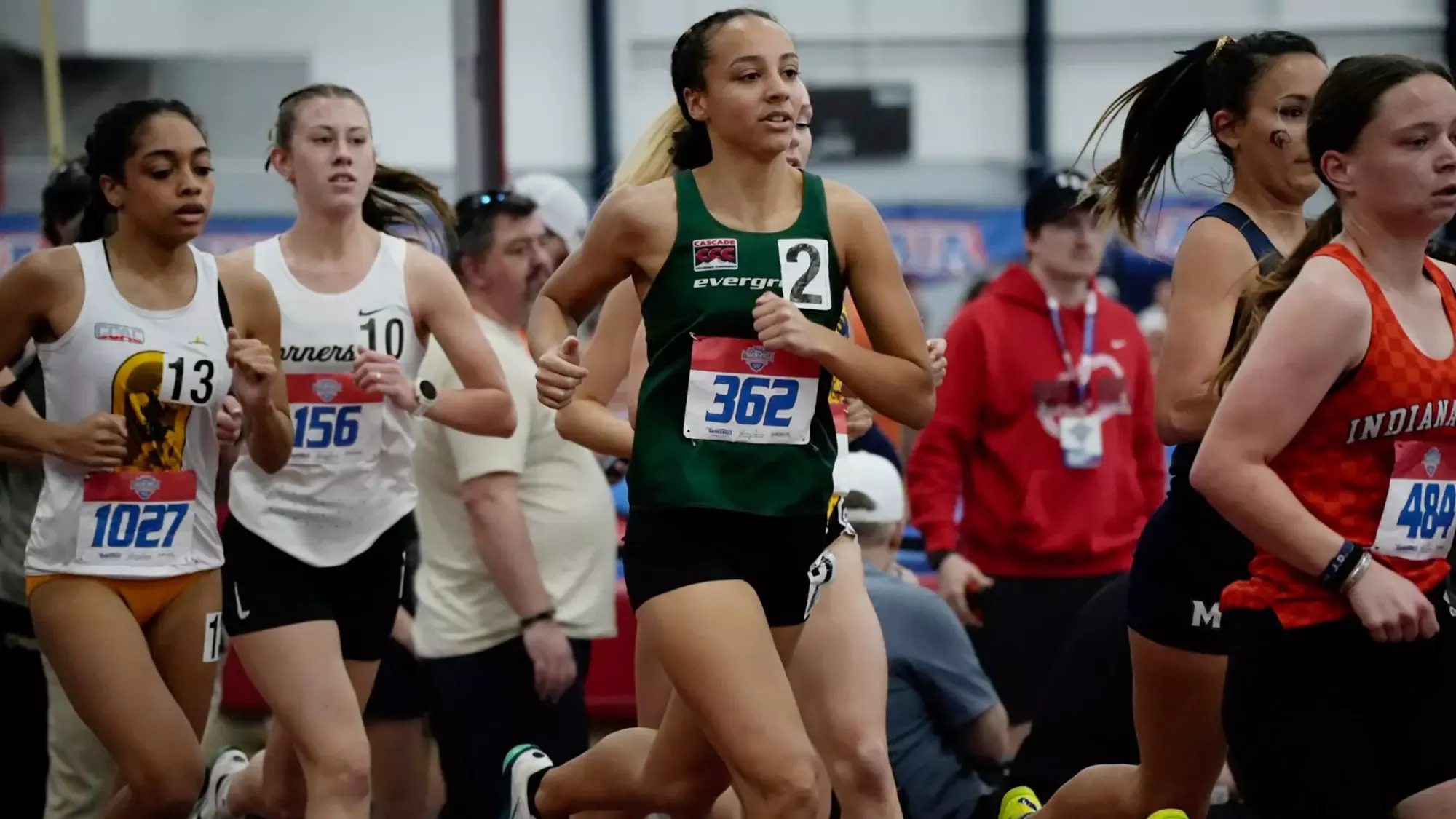 Alauna Carstens competes in the 3,000-meter run at the 2026 NAIA Indoor Track and Field Championships.