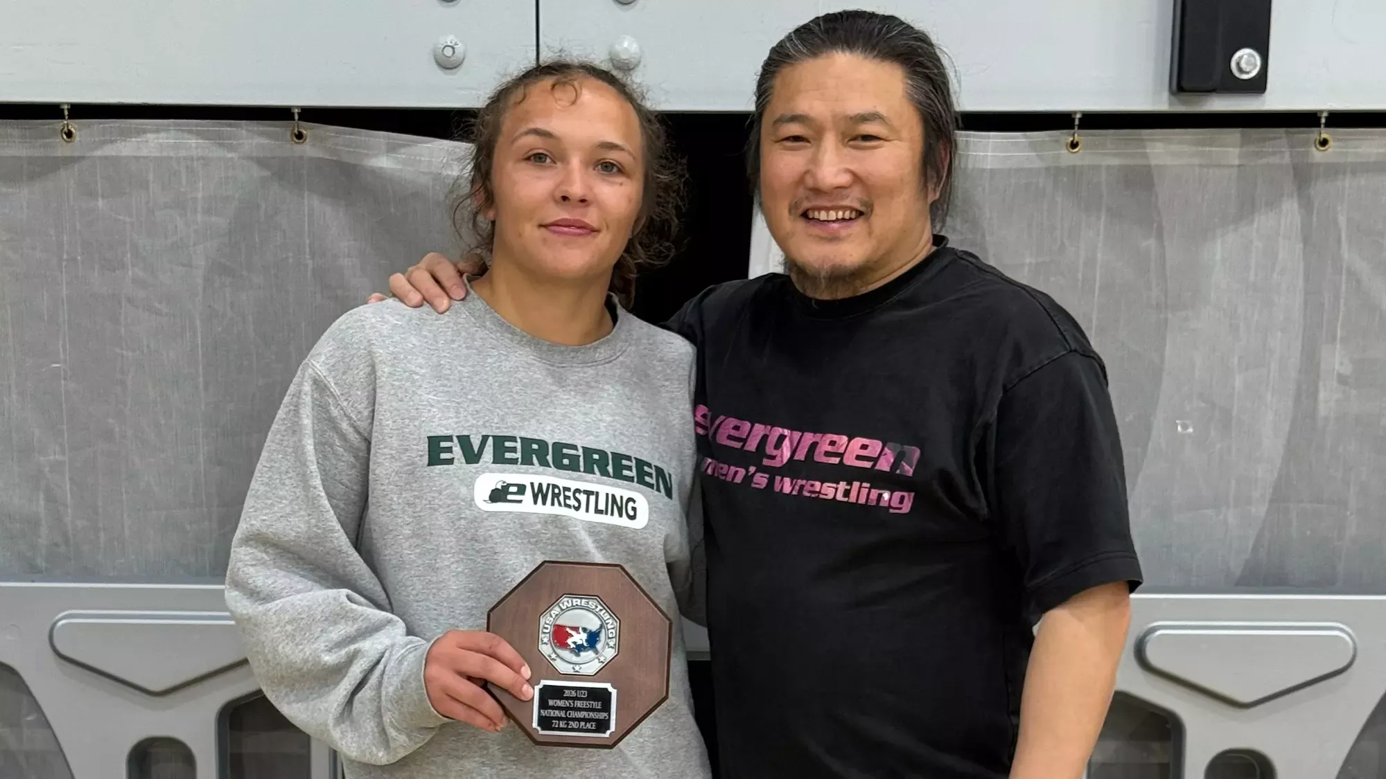 Shannon Workinger (left) with Head Coach Fan Zhang (right) at the 2026 USA Wrestling Championships.