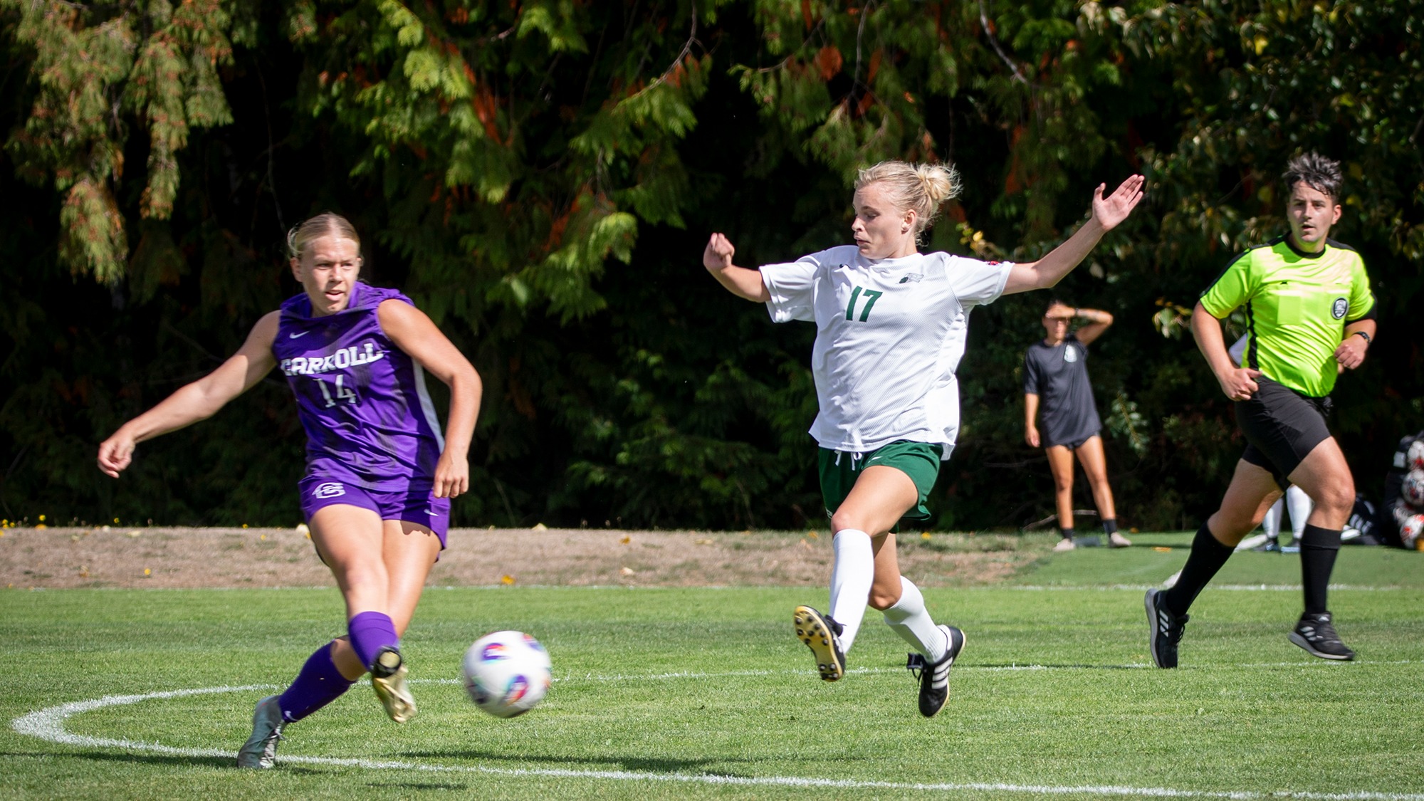 Anna Mortensen (middle) played defense for Evergreen.