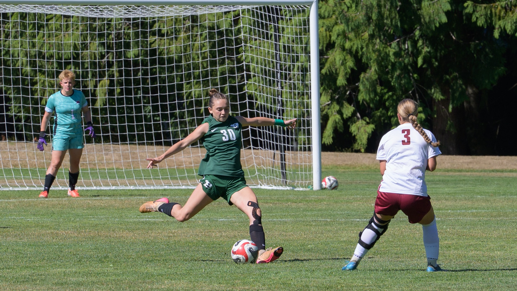 Adaire Van Tuyl of Evergreen passes the ball.