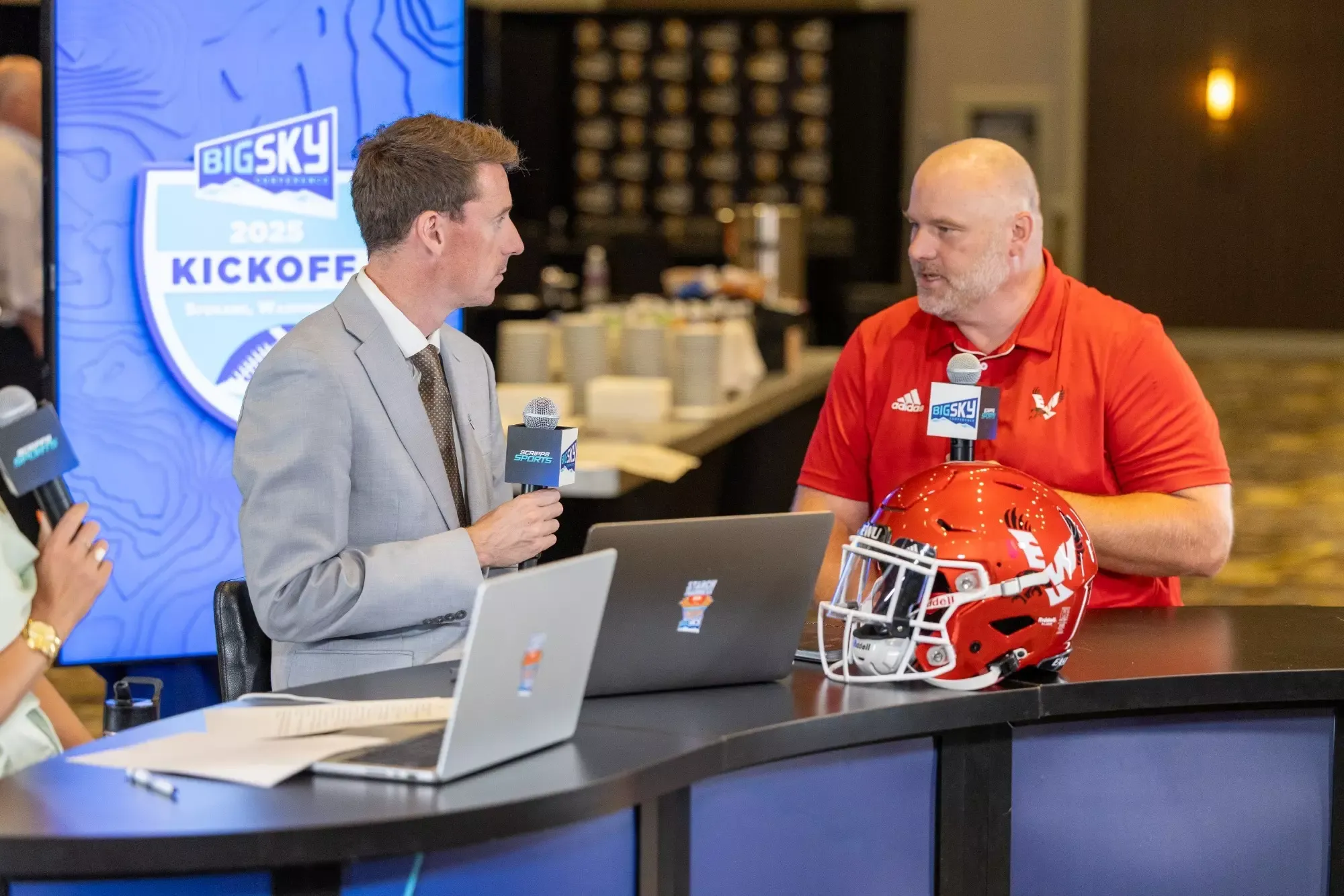 Coach Best with Kyle Hansen, 2025 BSC Media Day