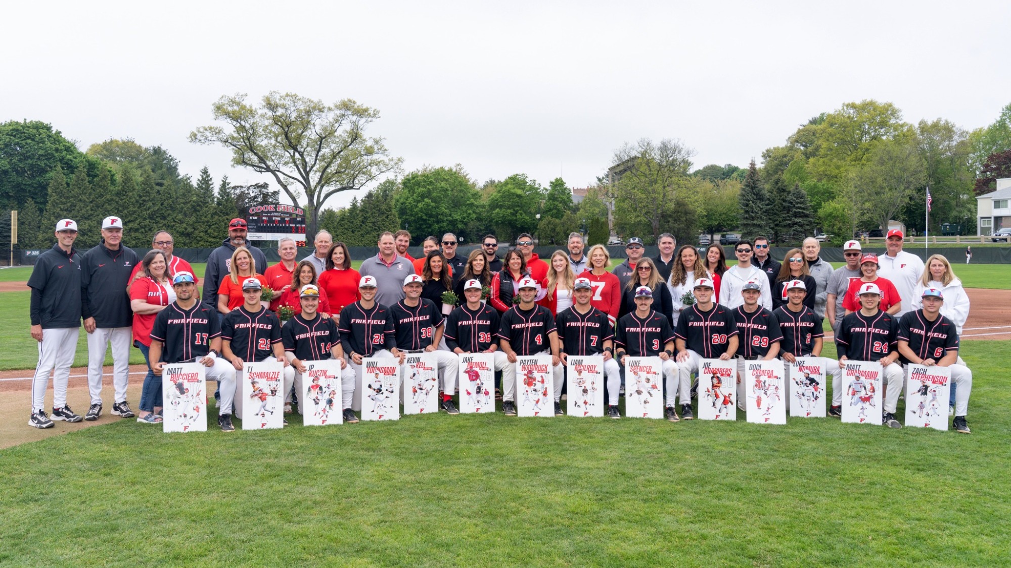 Baseball Seniors gathered during Senior Day ceremony