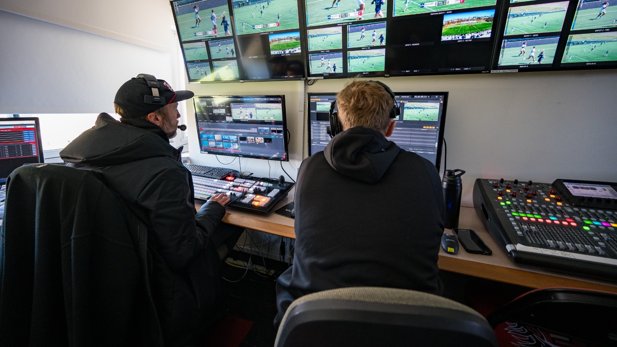 Carlton Best and Student in Stags Sports Network studio