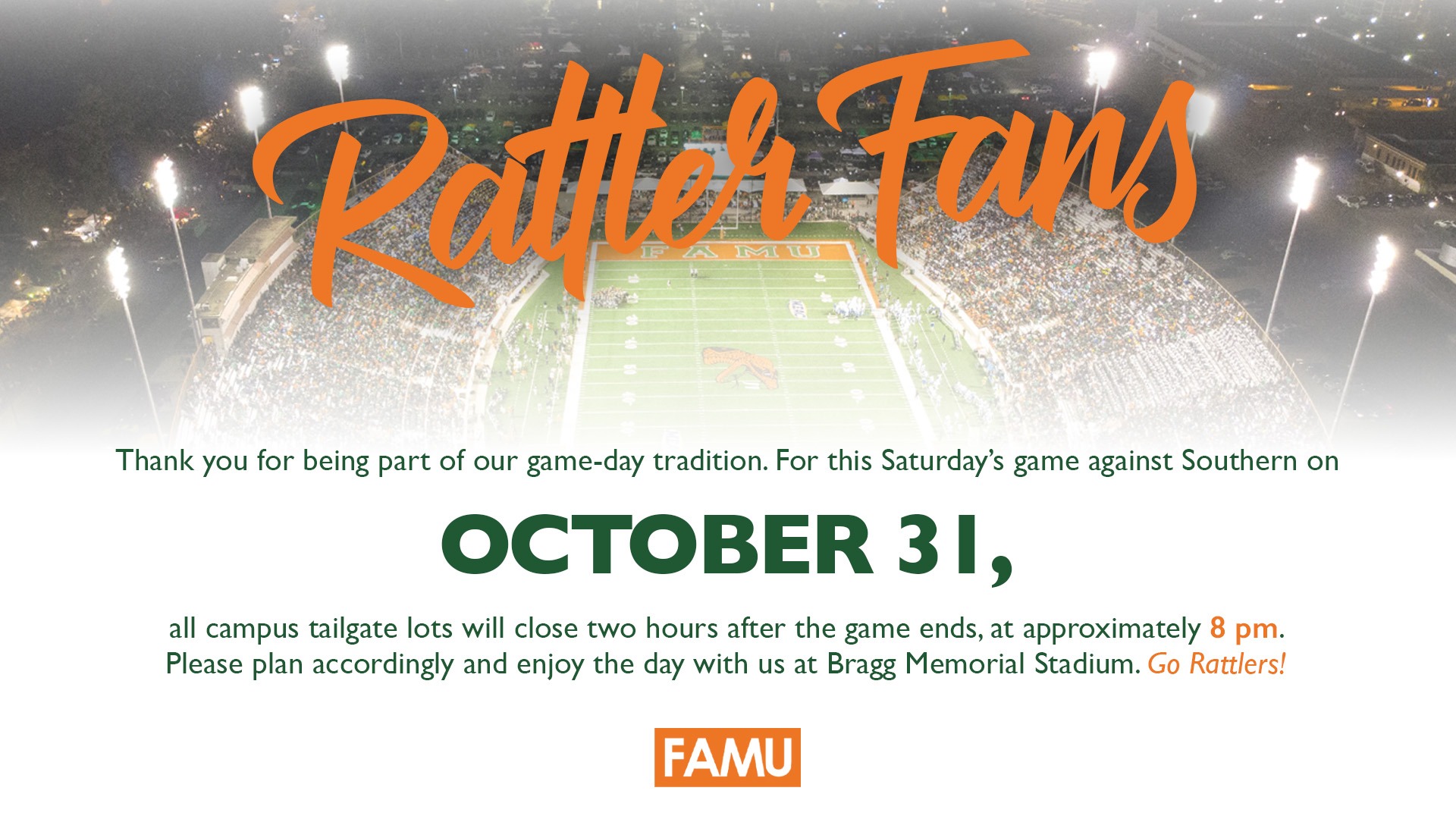 Campus Tailgate Lots Closure 10292026