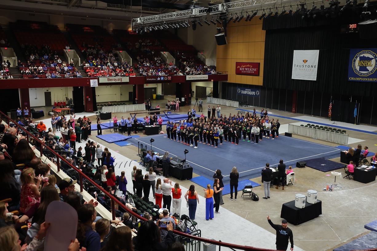 ST PAUL, MINNESOTA - FEBRUARY 21: Class 2A Individual Gymnastics at the Roy Wilkins Auditorium in St. Paul, Minnesota on February 21, 2026. (Photo by Adam Bettcher/MSHSL)
