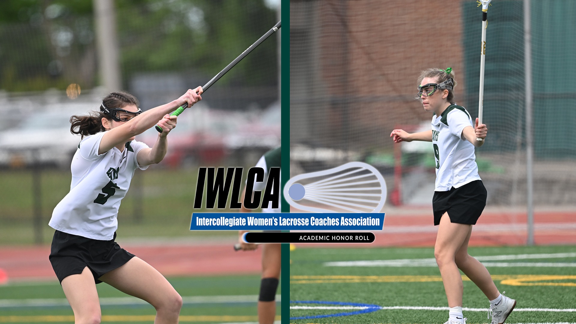 2024 IWLCA Academic Honor Roll with action pictures of Baldino and Horrocks