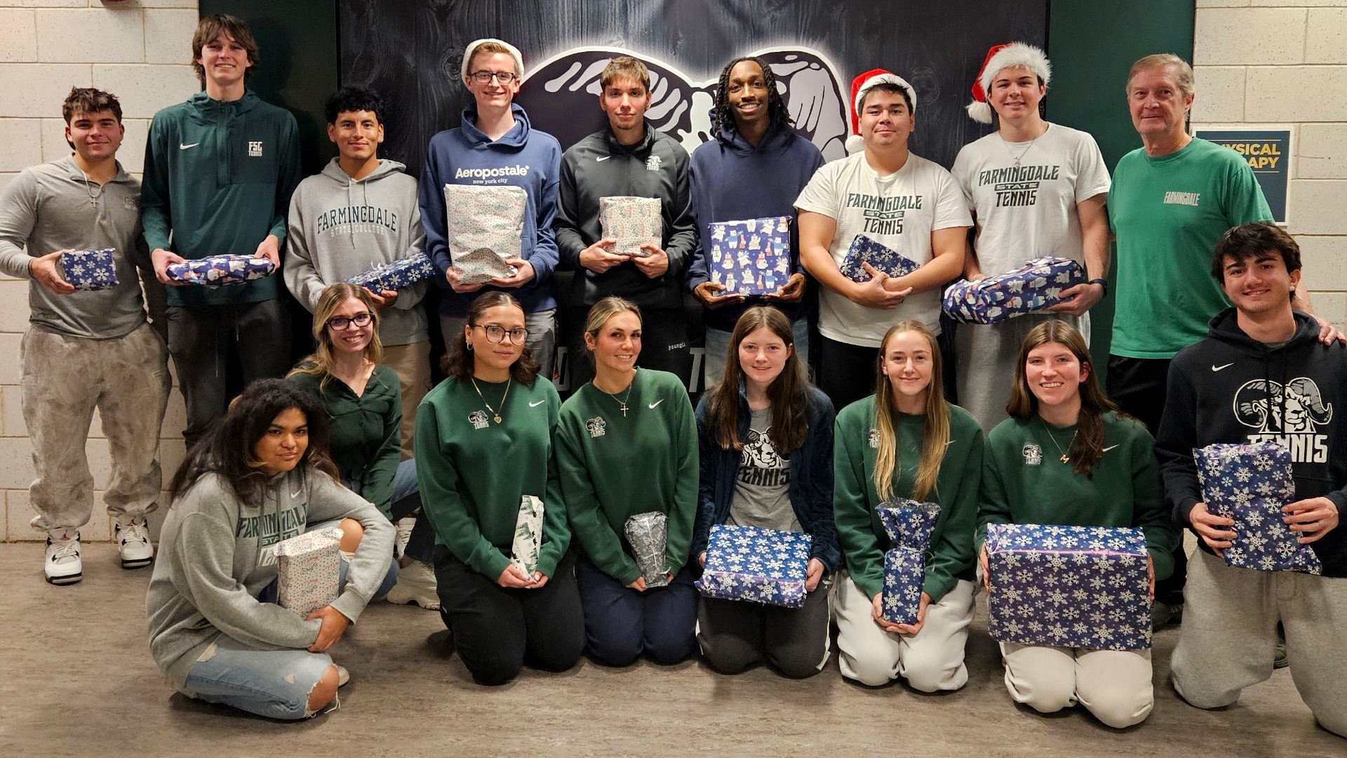 The Farmingdale State College men's and women's tennis teams came together for the second-consecutive year to adopt a family for the holiday season through the Options for Community Living organization