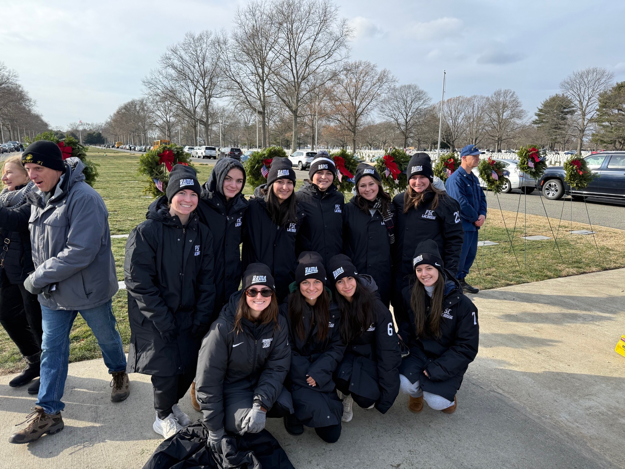 The Farmingdale State College women's lacrosse team participated in the annual Wreaths Across America day on Saturday, December 13, 2025