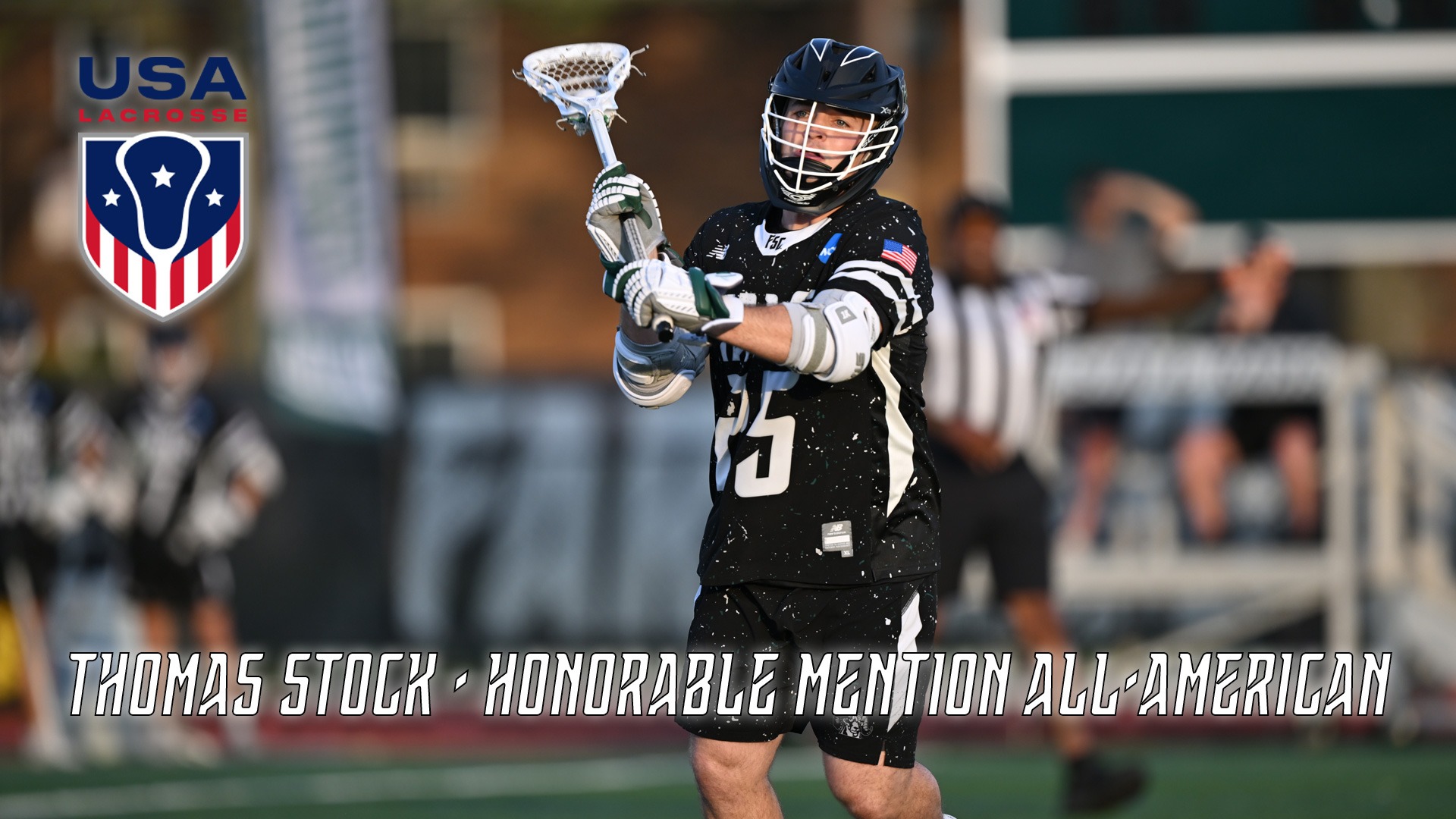 Thomas Stock of Farmingdale State College men's lacrosse was named an Honorable Mention All-American in 2025 by USA Lacrosse