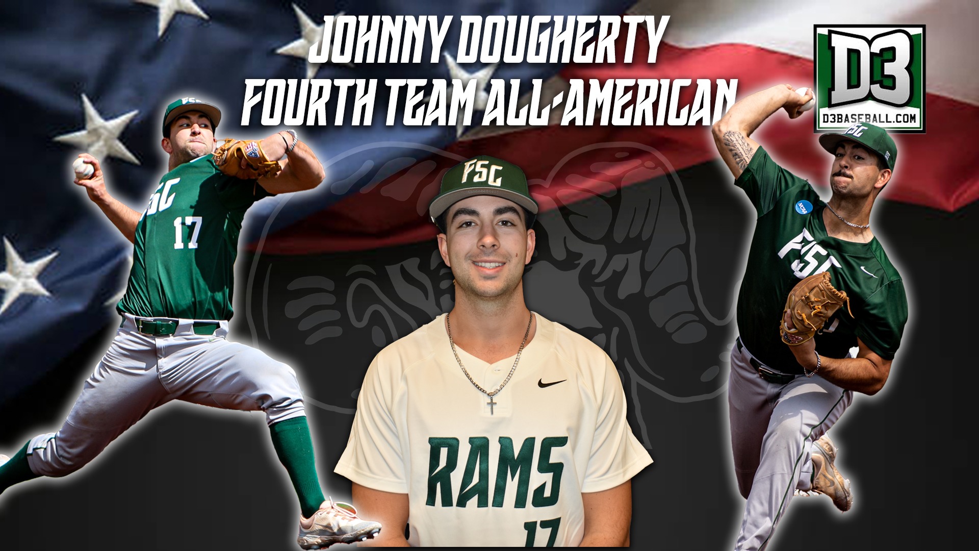2025 Baseball - Johnny Dougherty All-American graphic with headshot and action pics