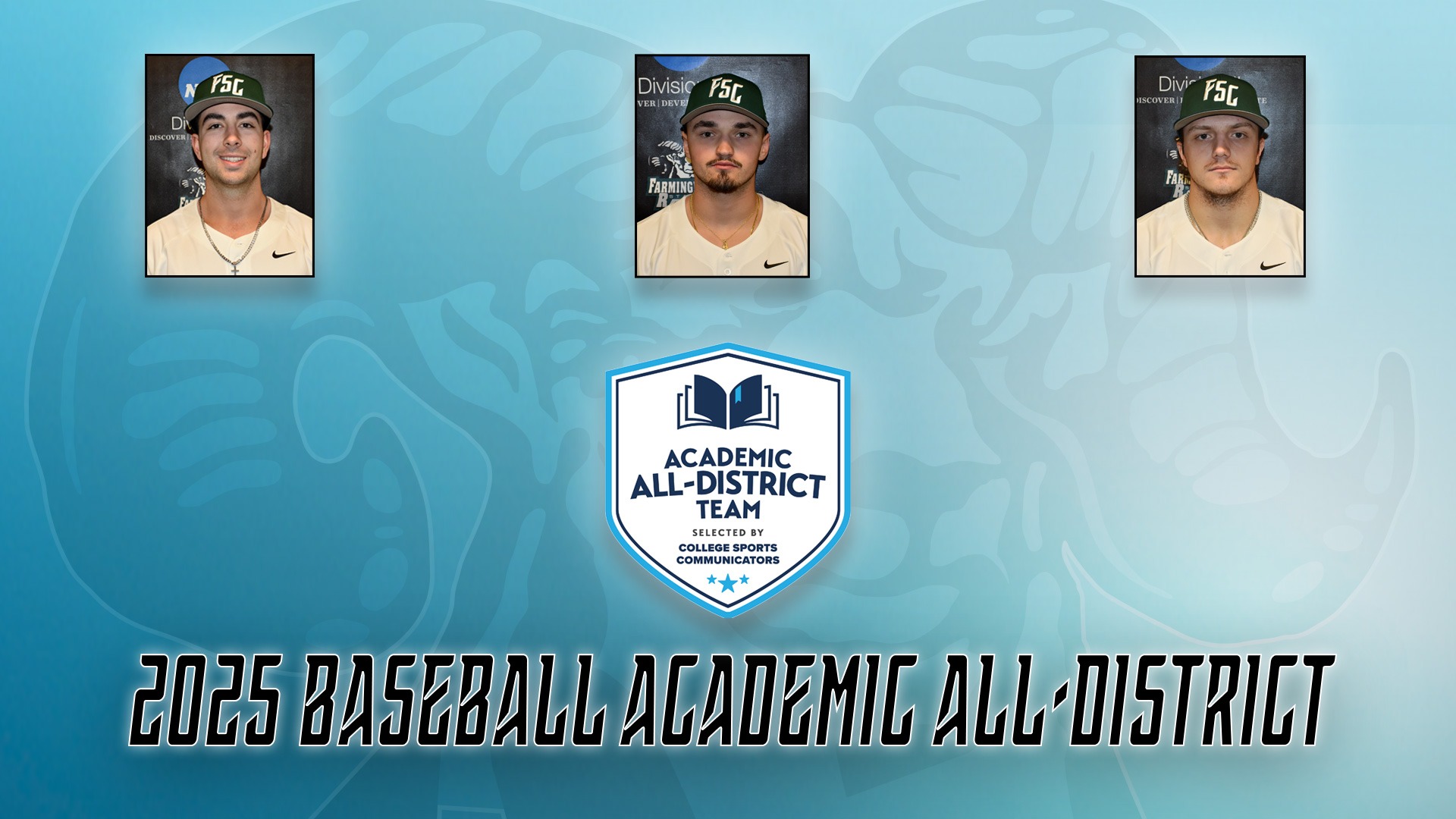 Farmingdale State baseball student-athletes Johnny Dougherty, Richie Heyder and Mike Kocovic were all named to the 2025 Academic All-District Team