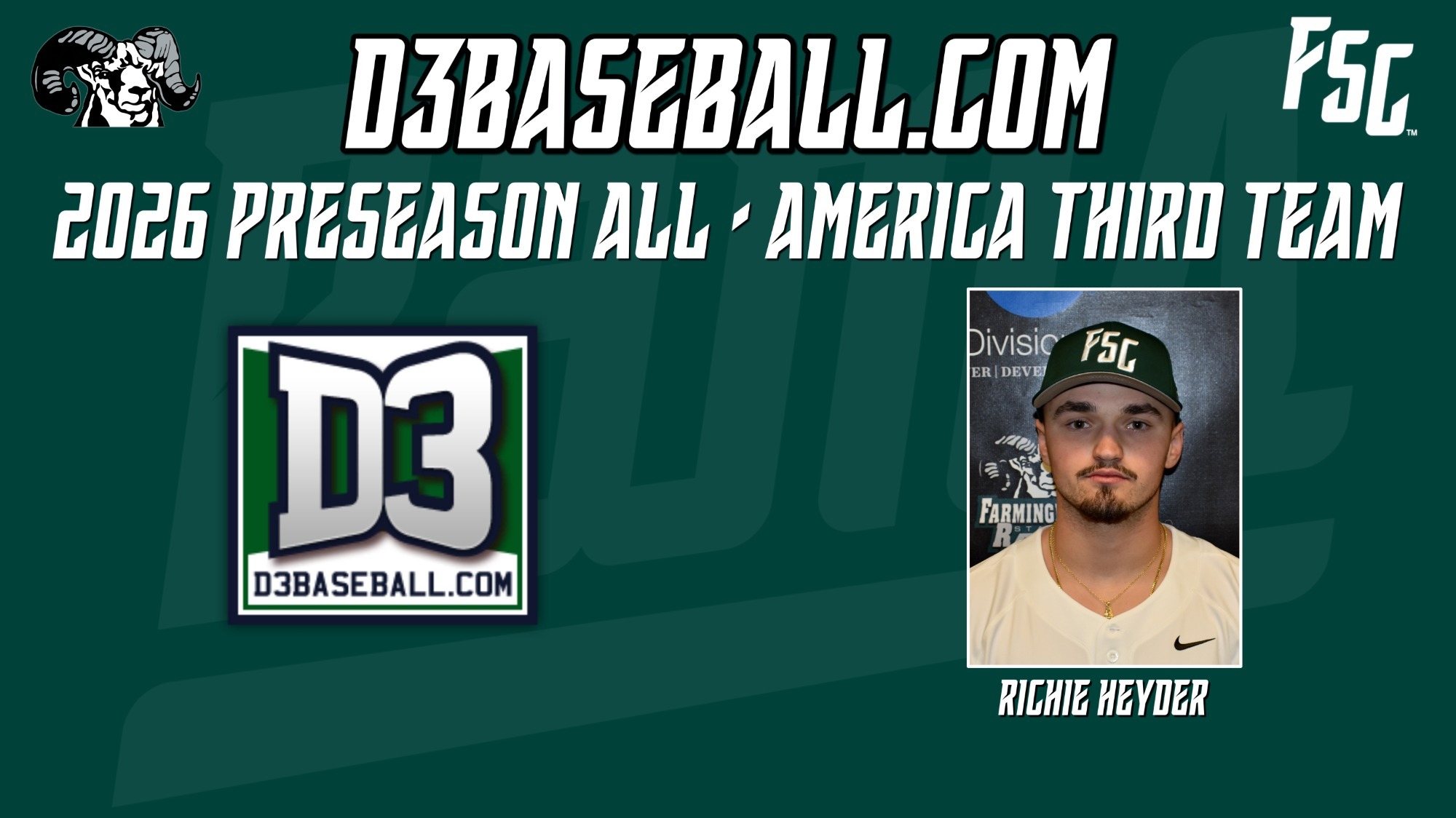 Richie Heyder from Farmingdale State College was named to the 2026 D3baseball.com Preseason All-America Third Team