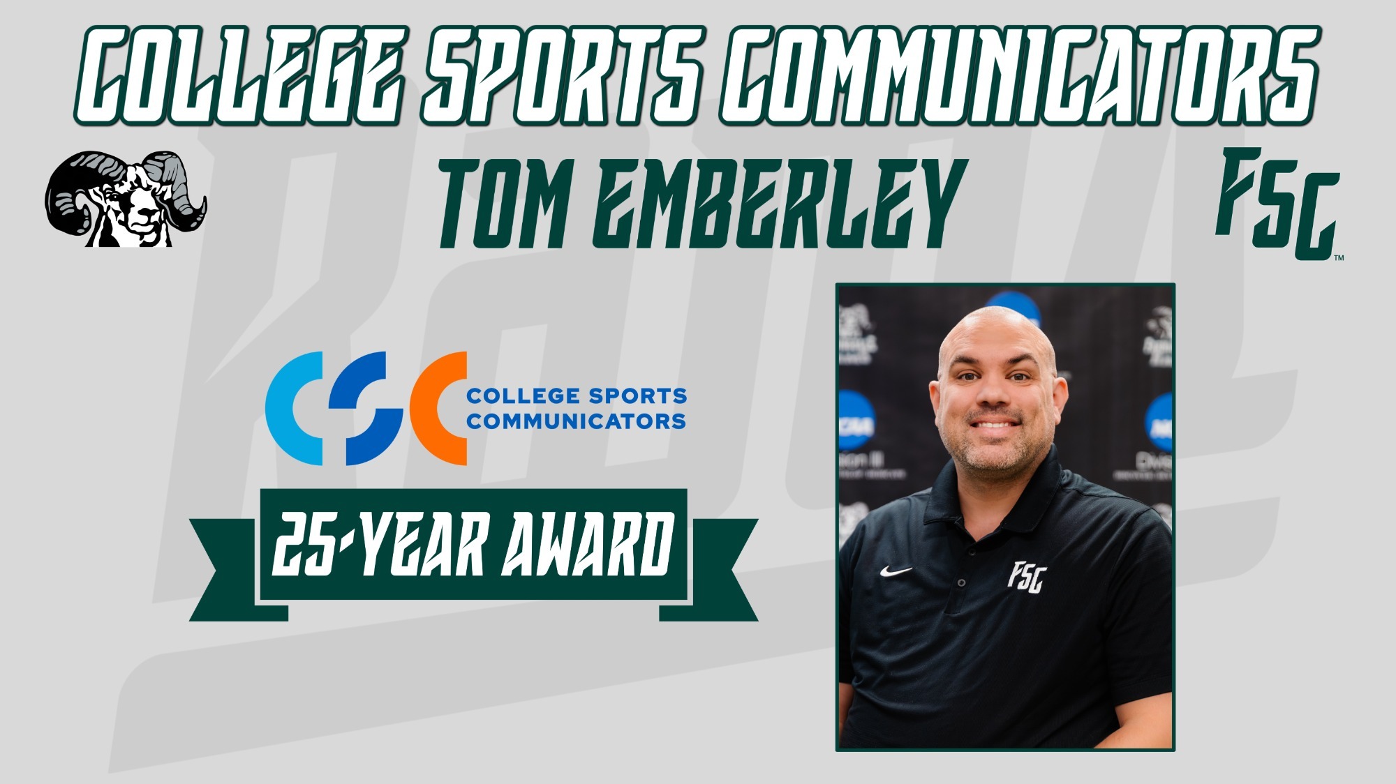 2026 College Sports Communicators 25-Year Award Winner - Tom Emberley graphic