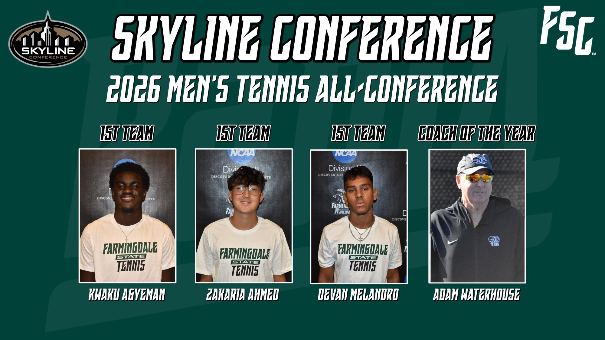2026 Men's Tennis All-Conference graphic with headshots