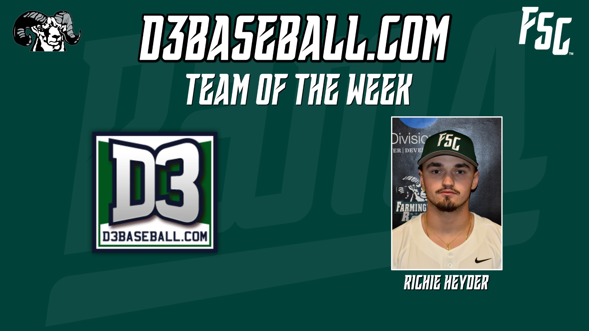 Richie Heyder was selected to the D3baseball.com Team of the Week for games played through April 20-26, 2026