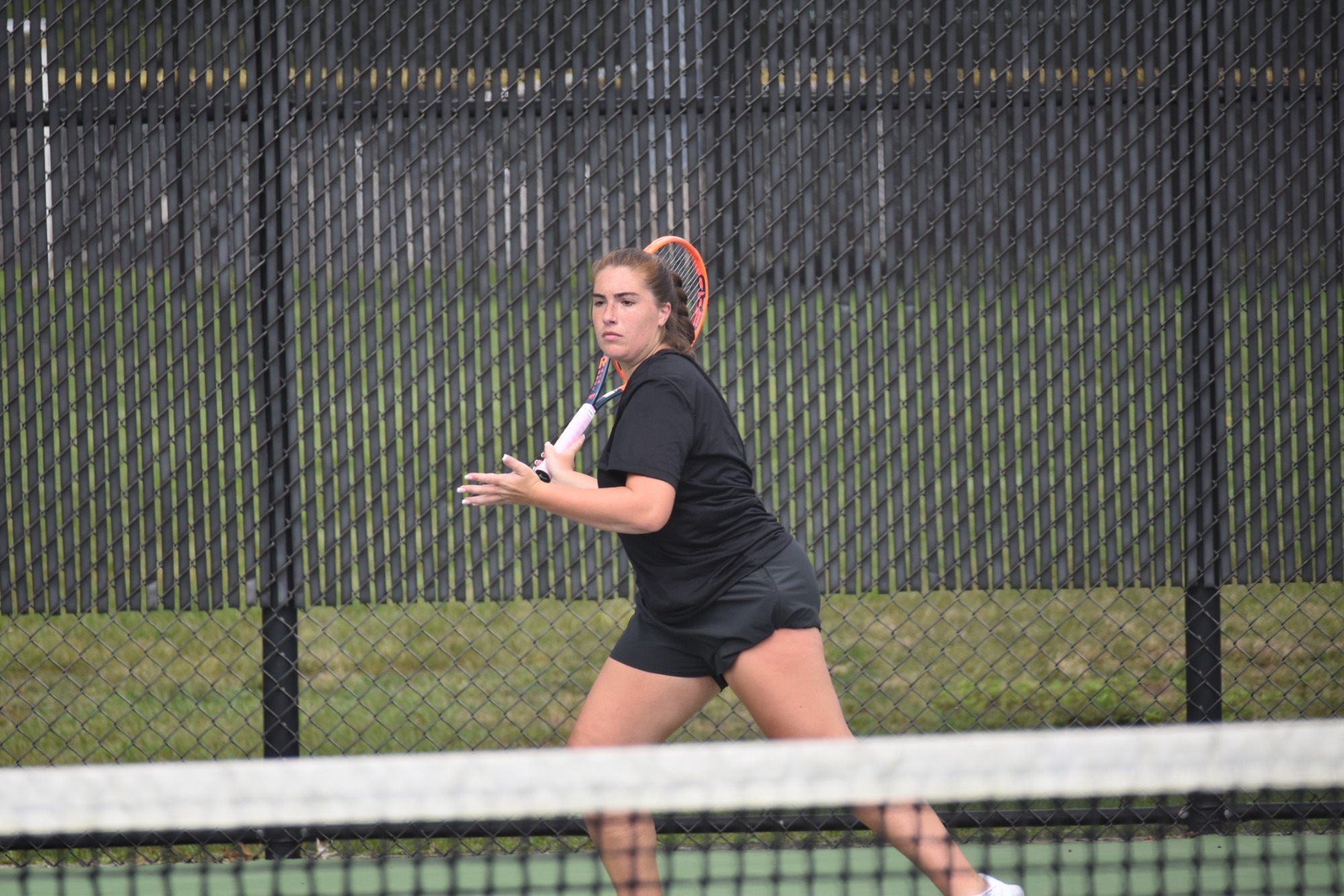 Gabriella Loria hitting the ball versus Pratt on 9/19/26