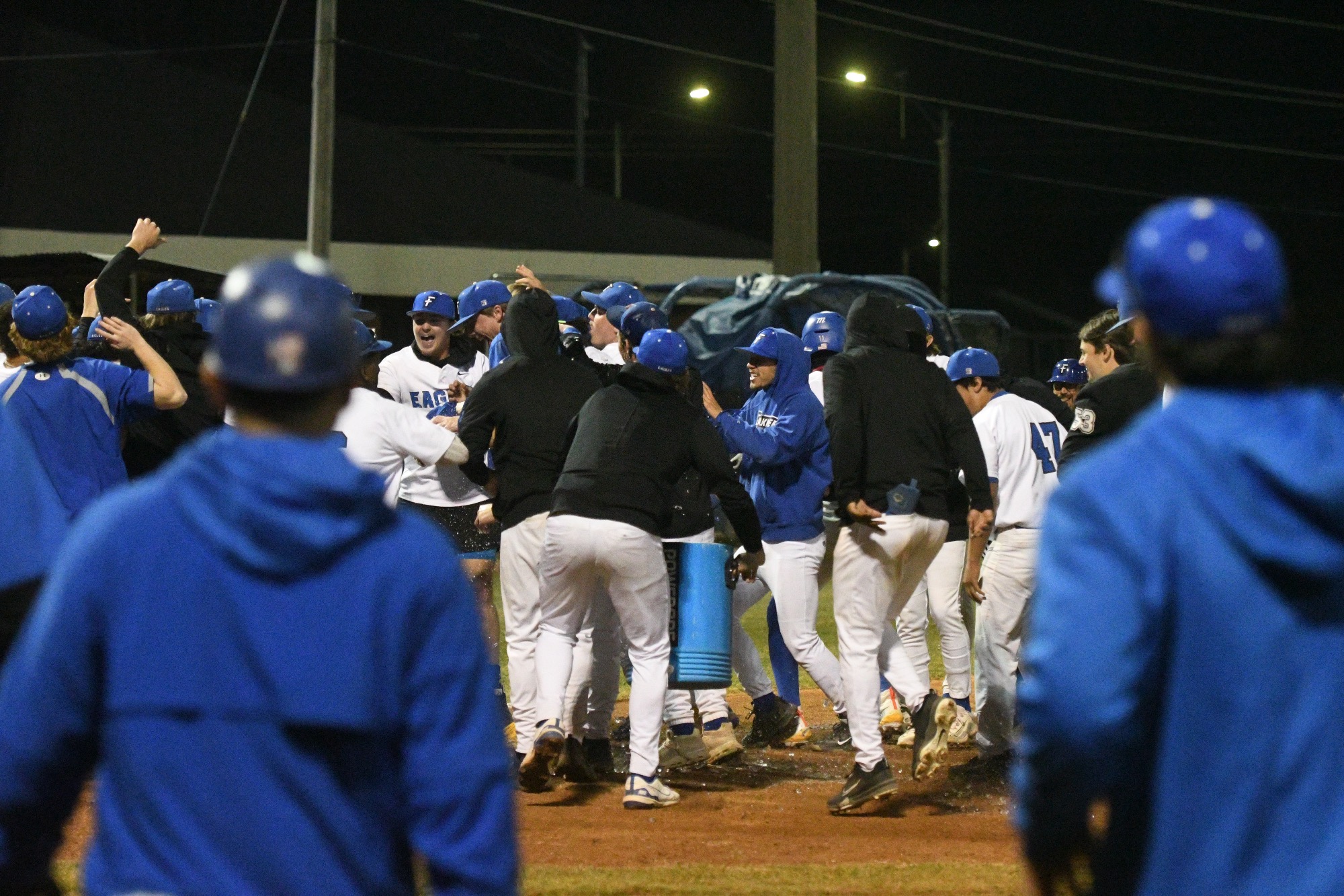 Celebration of Jimmy Perez's walk-off homerun
