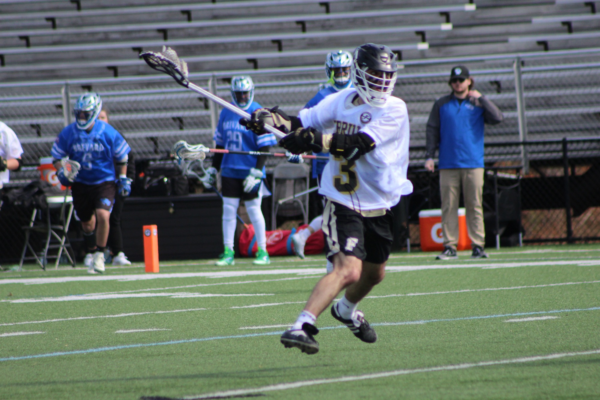 Mike Paolicelli getting ready to rip a shot at the goal in action for the Panthers for Men's Lacrosse. 