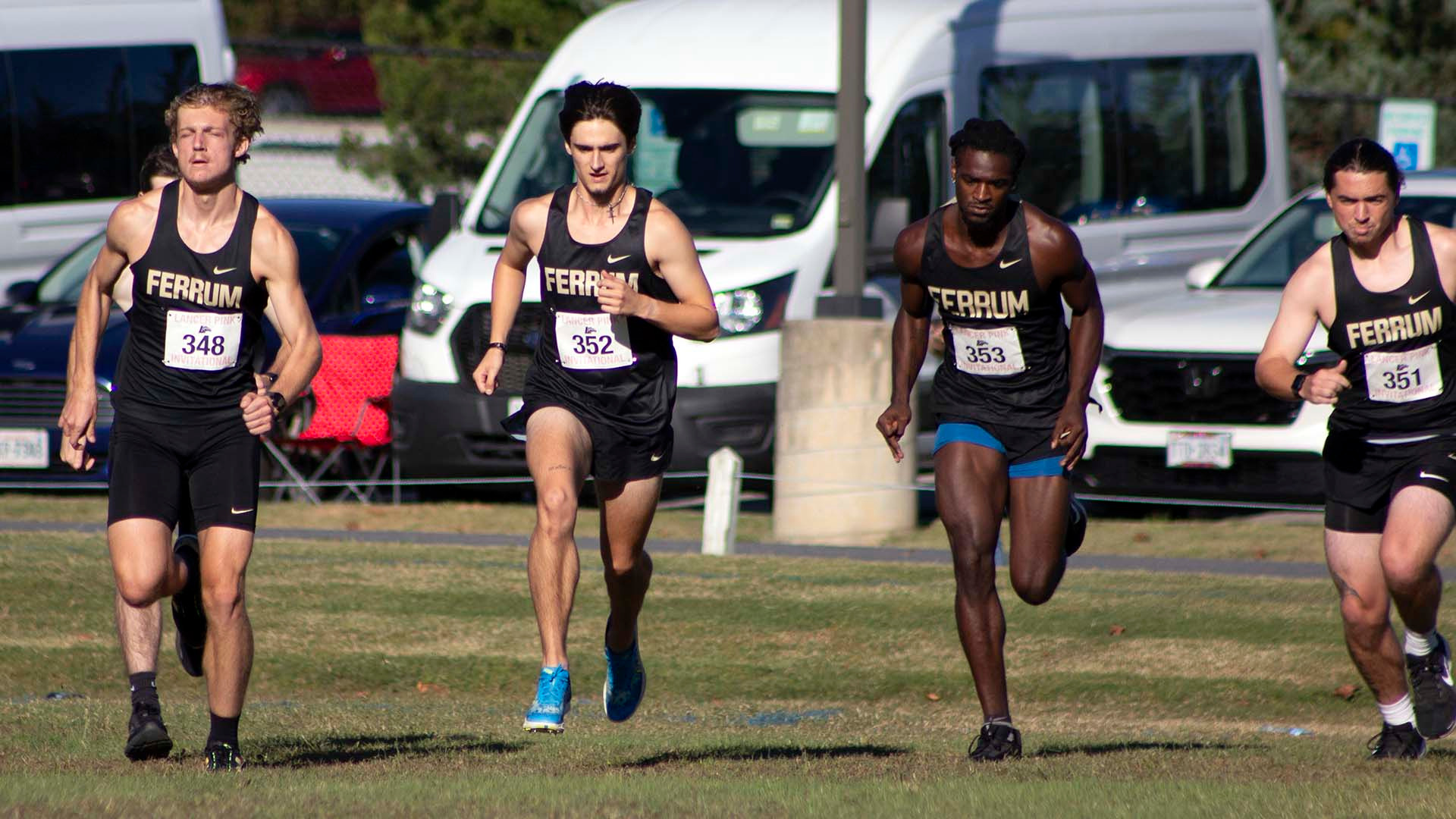 The Ferrum men's cross country team competes in the Lancer Pink Invitational on October 11, 2024. 